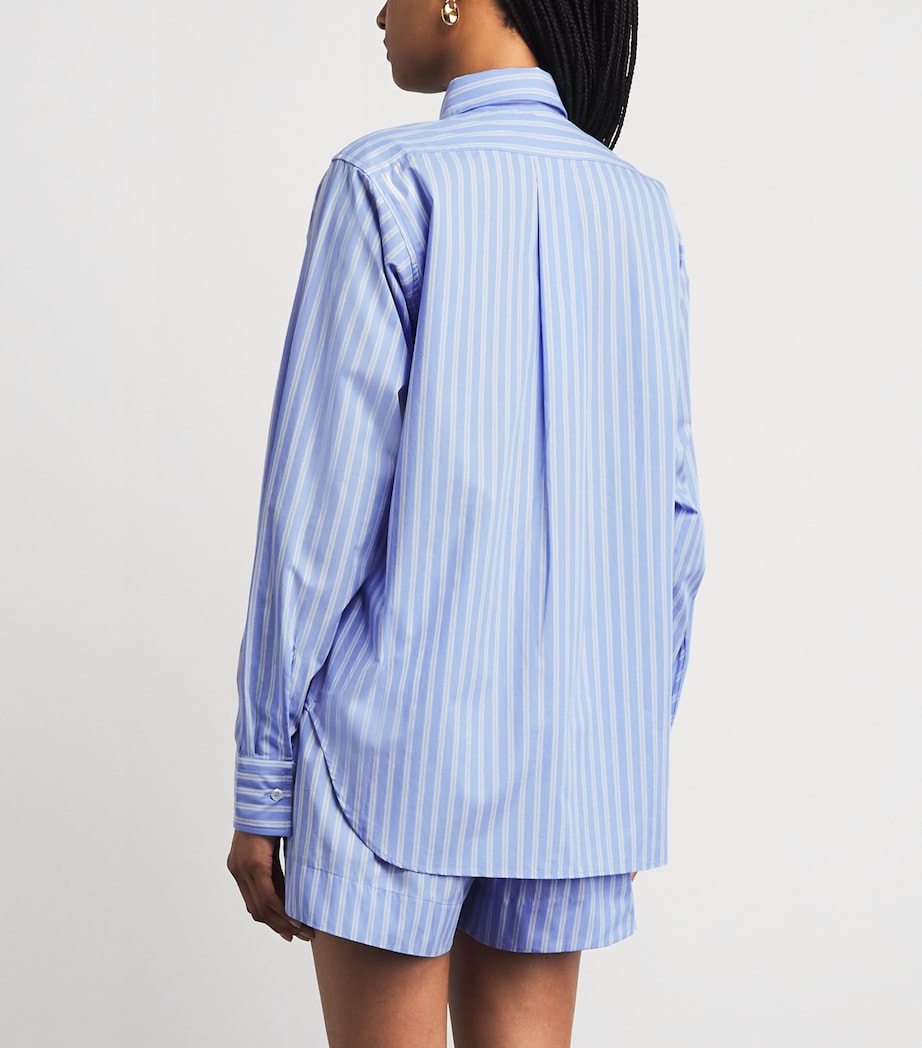 Hunza G Womens Cotton Stripe Cabana Shirt Cornflower Image 5