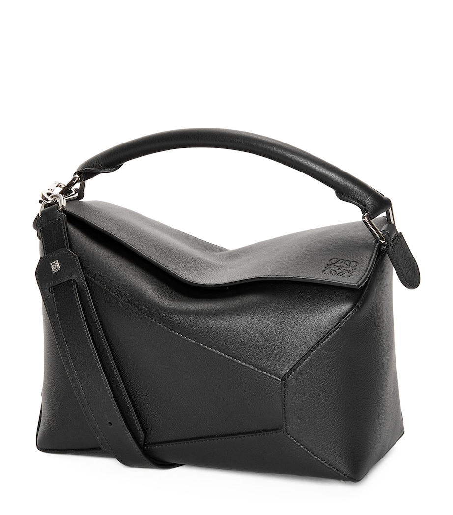 Leather Puzzle Edge Top-Handle Bag BLACK Image 1