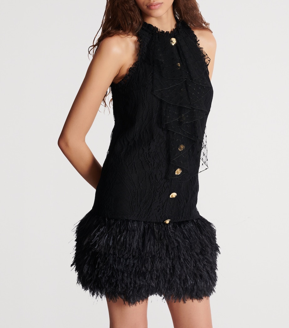Cotton-Blend Lace and Feather Mini Dress 0PA NOIR Image 3