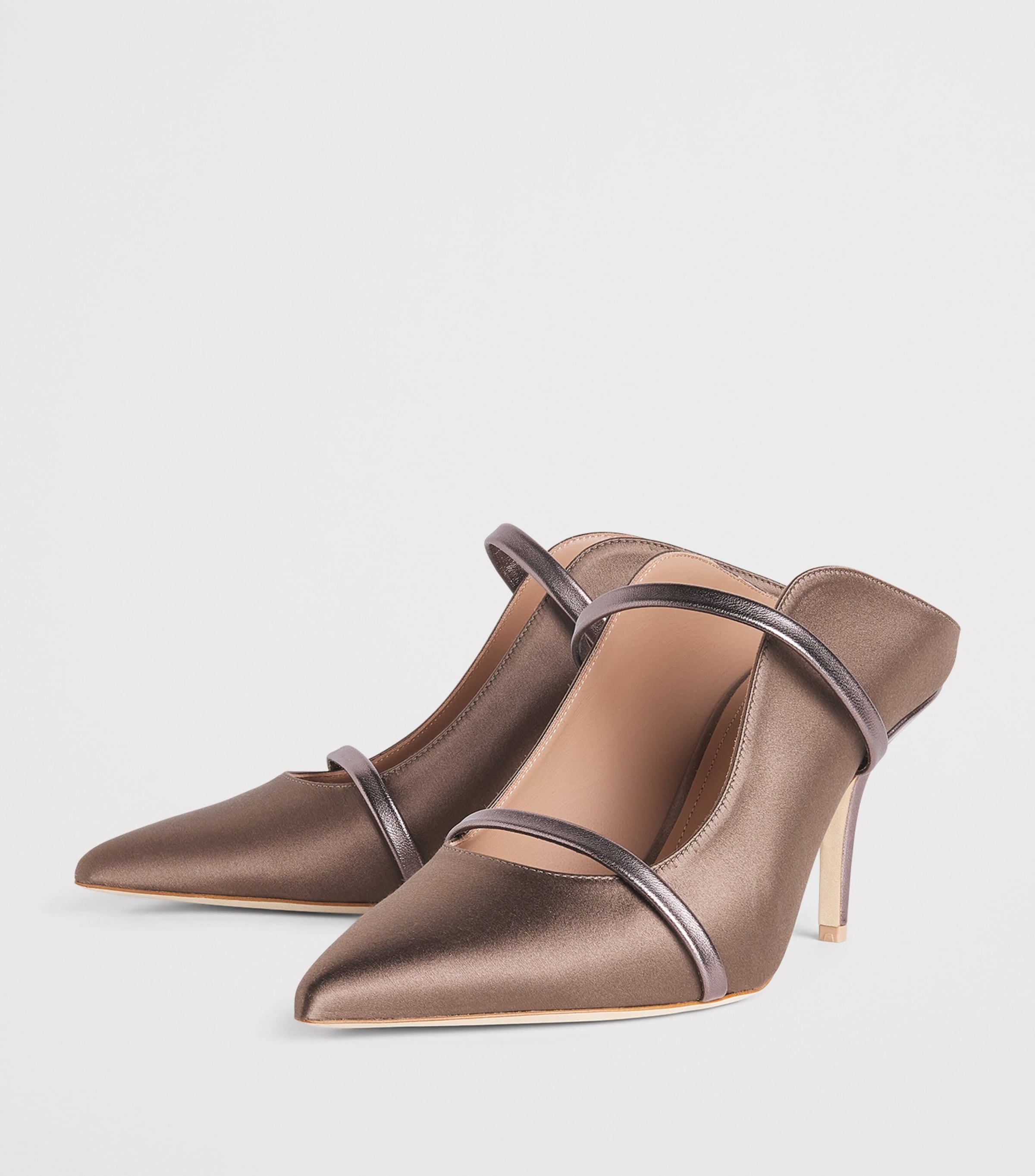 Malone Souliers Satin Maureen Mules 70 Taupe Image 3