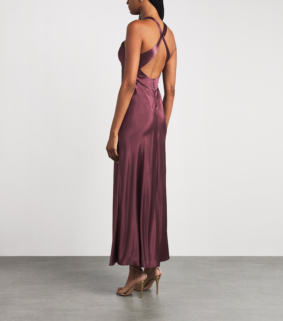 Rixo Womens Satin Losanna Maxi Dress Wine Image 4