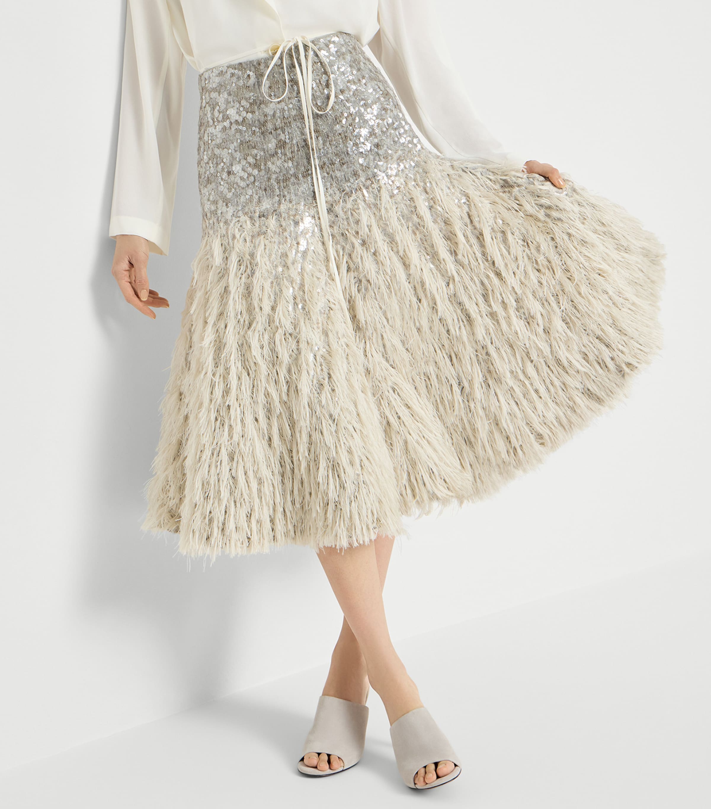 Brunello Cucinelli Womens Dazzling Fil Coupé Midi Skirt Image 4