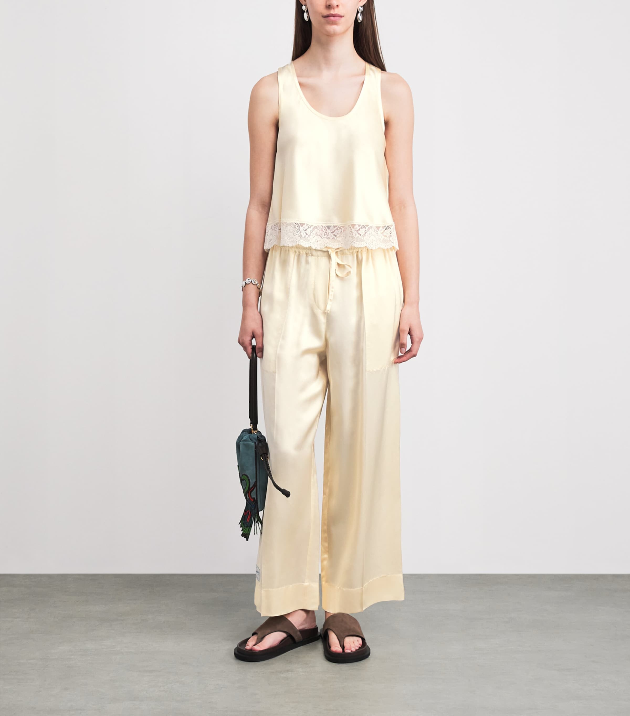 Sandro Paris Womens Satin Wide-Leg Trousers Light Yellow Image 2