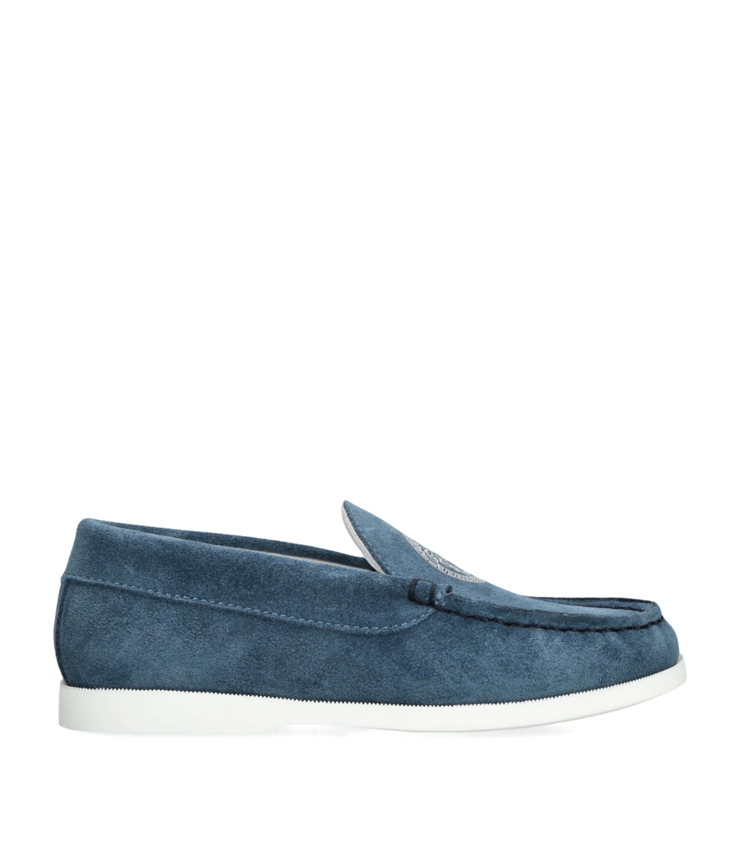 Versace Suede Driving Shoes In Blue