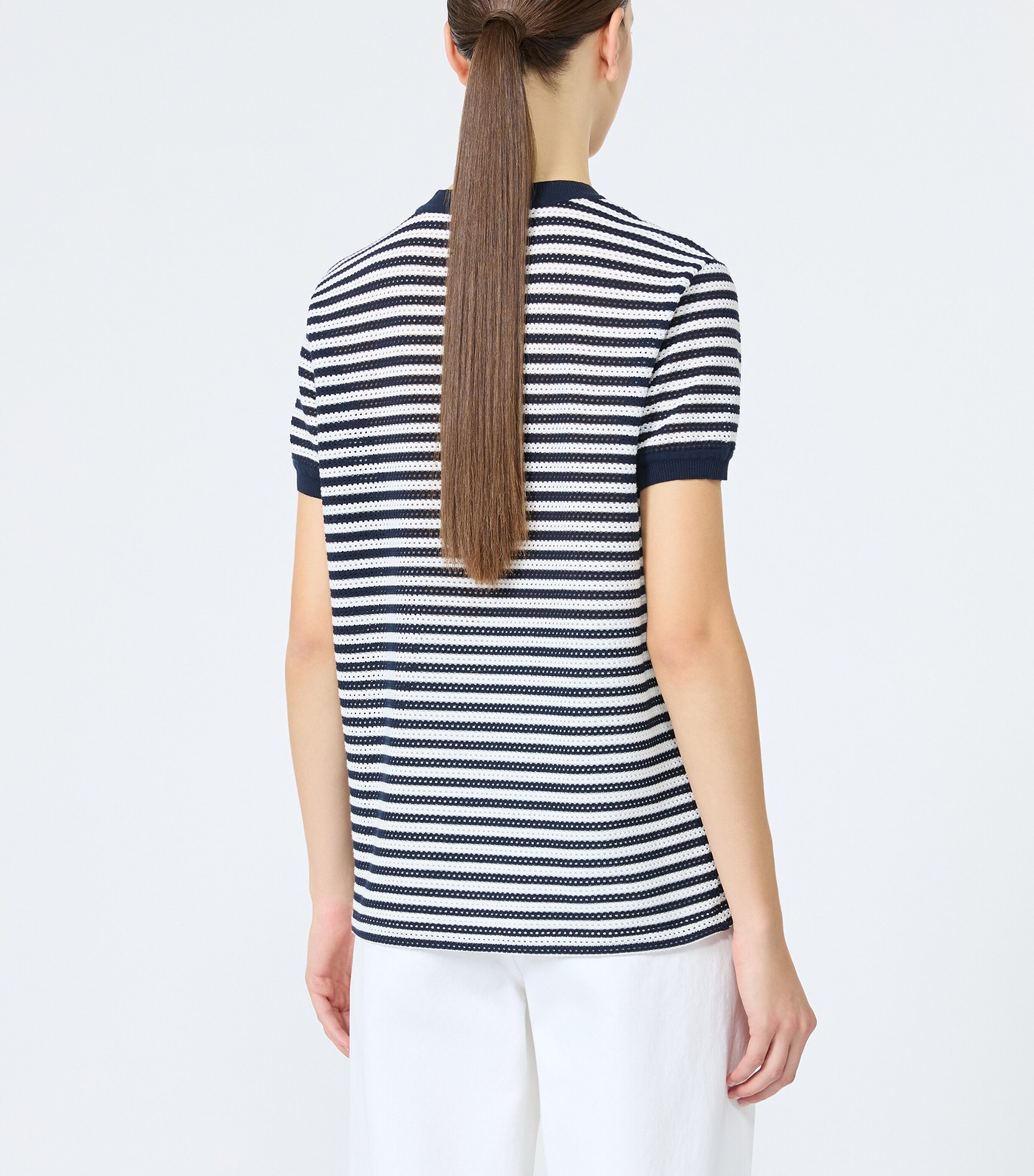 Max Mara Womens Mesh Stripe T-Shirt White Blue Image 4