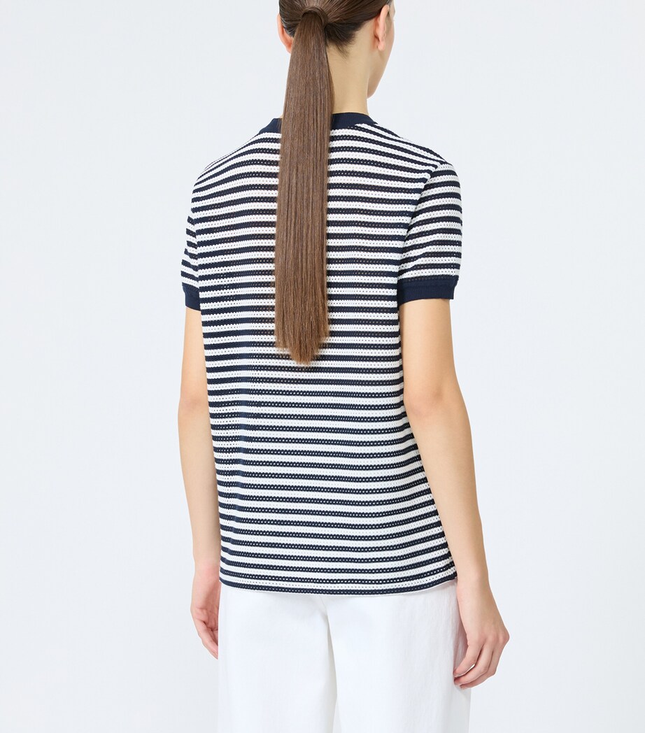 Max Mara Womens Mesh Stripe T-Shirt White Blue Image 4