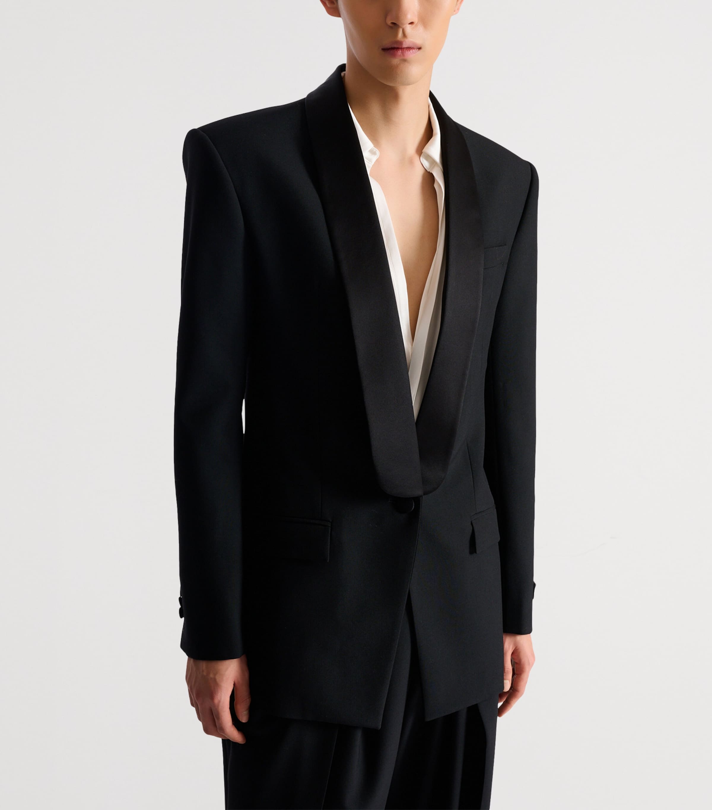 Balmain Mens Wool Shawl-Lapel Tuxedo Jacket Eap Noir/noir Image 5