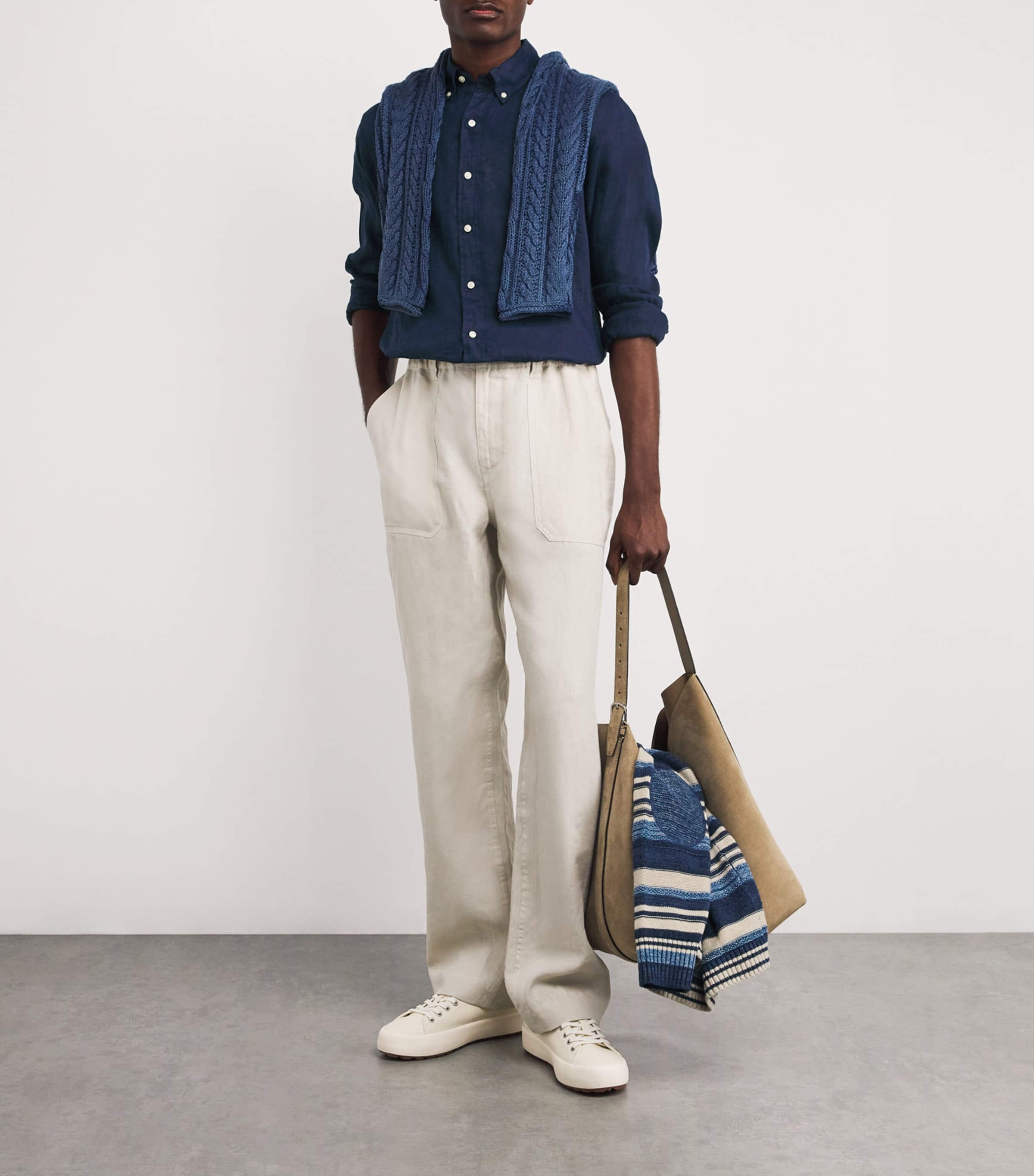 Polo Ralph Lauren Mens Linen Custom Fit Shirt Navy Image 2