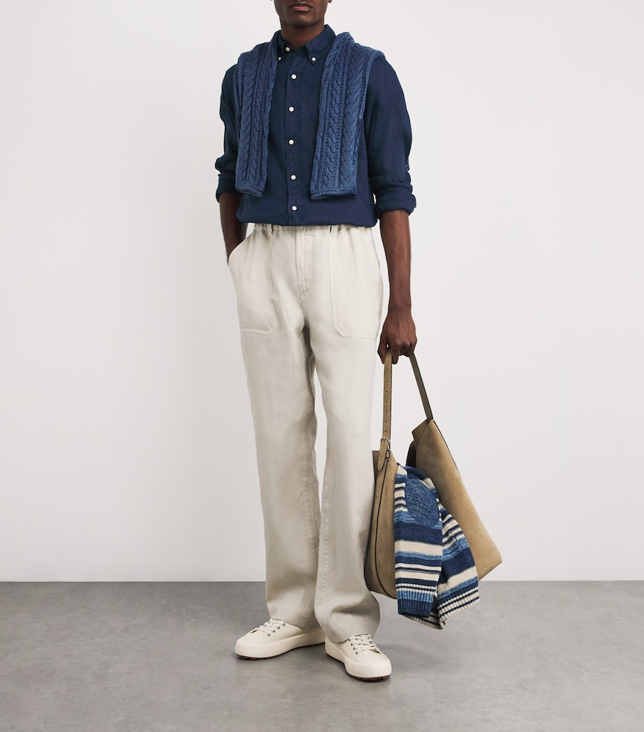 Polo Ralph Lauren Mens Linen Custom Fit Shirt Navy Image 2