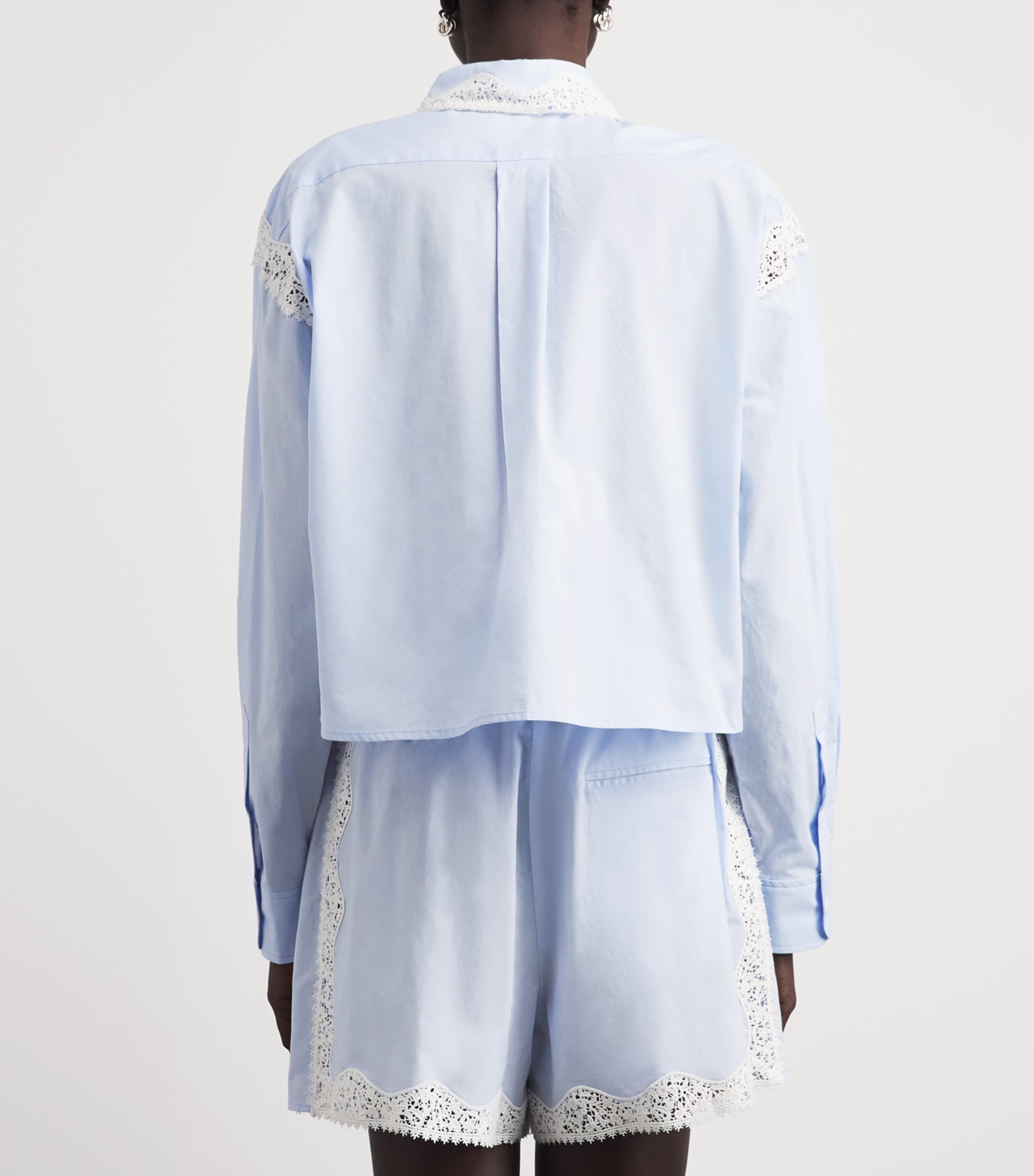 Sandro Paris Womens Cotton Lace-Trim Shirt Sky Blue Image 5