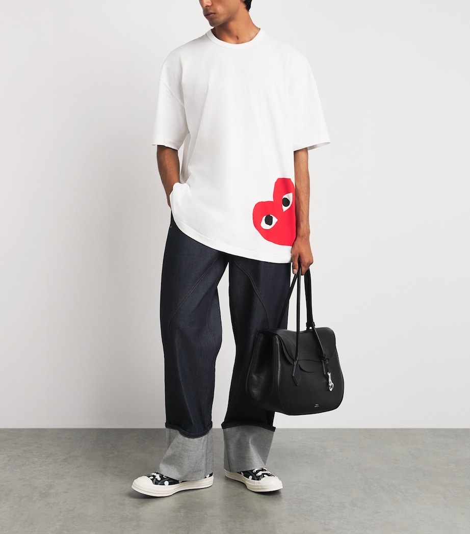 Comme Des Garçons Mens Cotton Oversized Bottom Heart T-Shirt White/red Image 2
