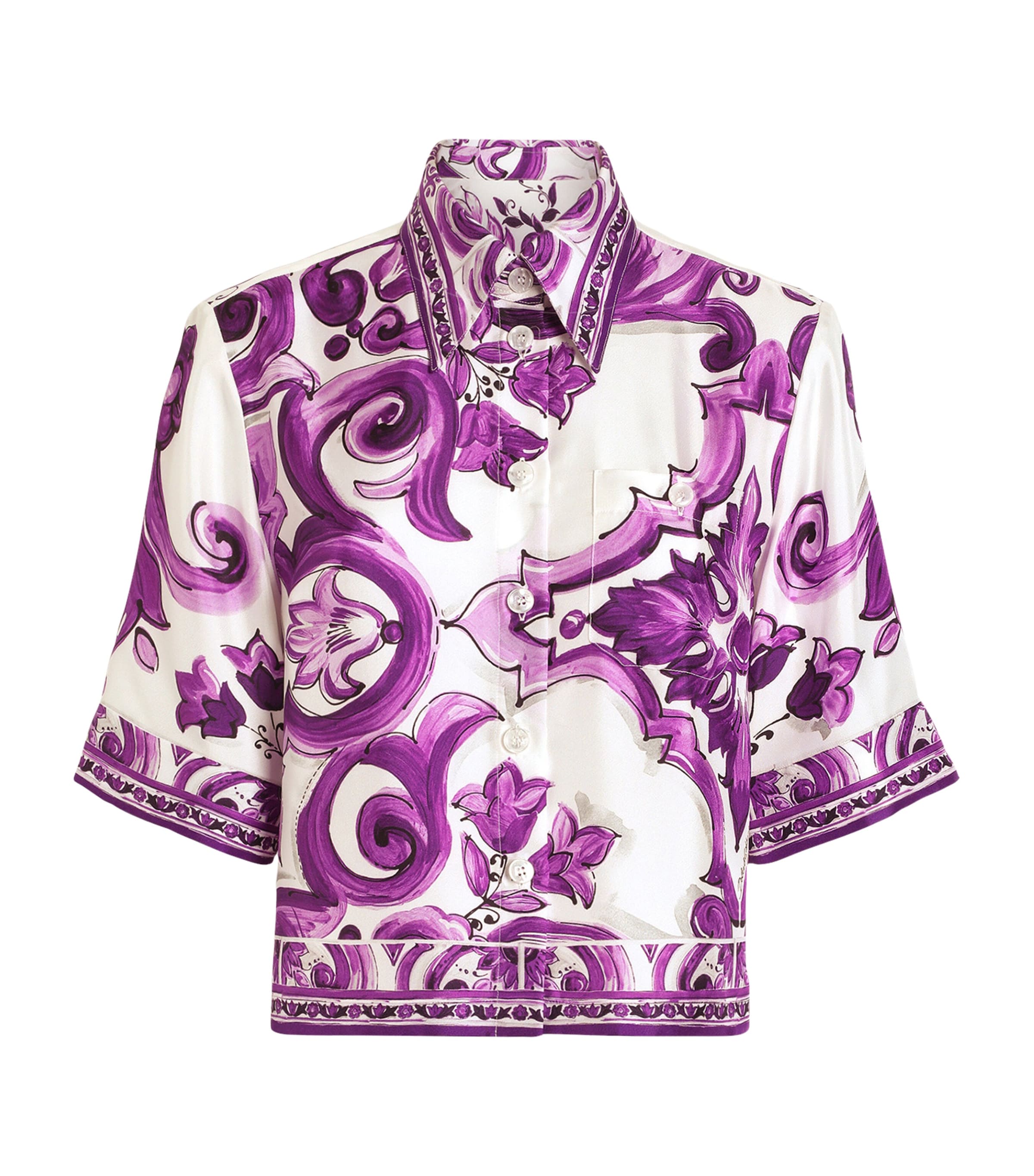 Dolce & Gabbana Silk Shirt With Maiolica Print In Multi