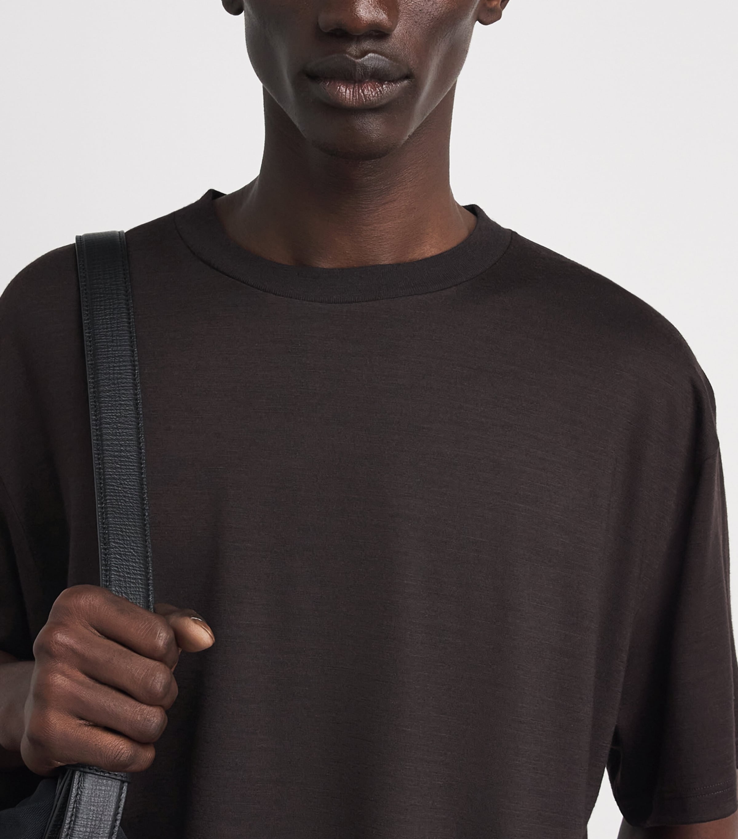 Studio Nicholson Mens Wool Henley T-Shirt Black Grape Image 3