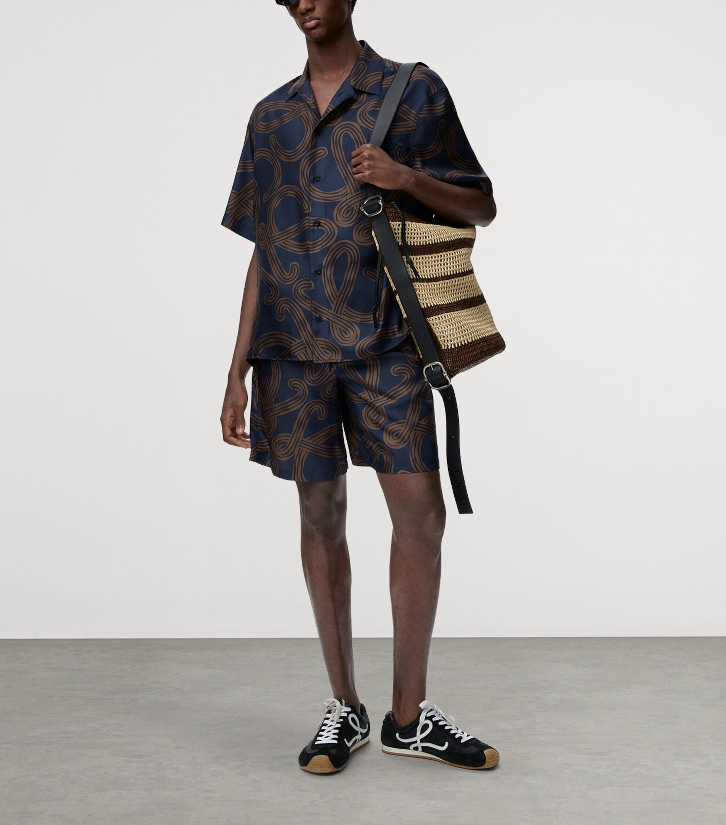LOEWE Mens x Paula’s Ibiza Silk Anagram Shirt Navy/brown Image 2