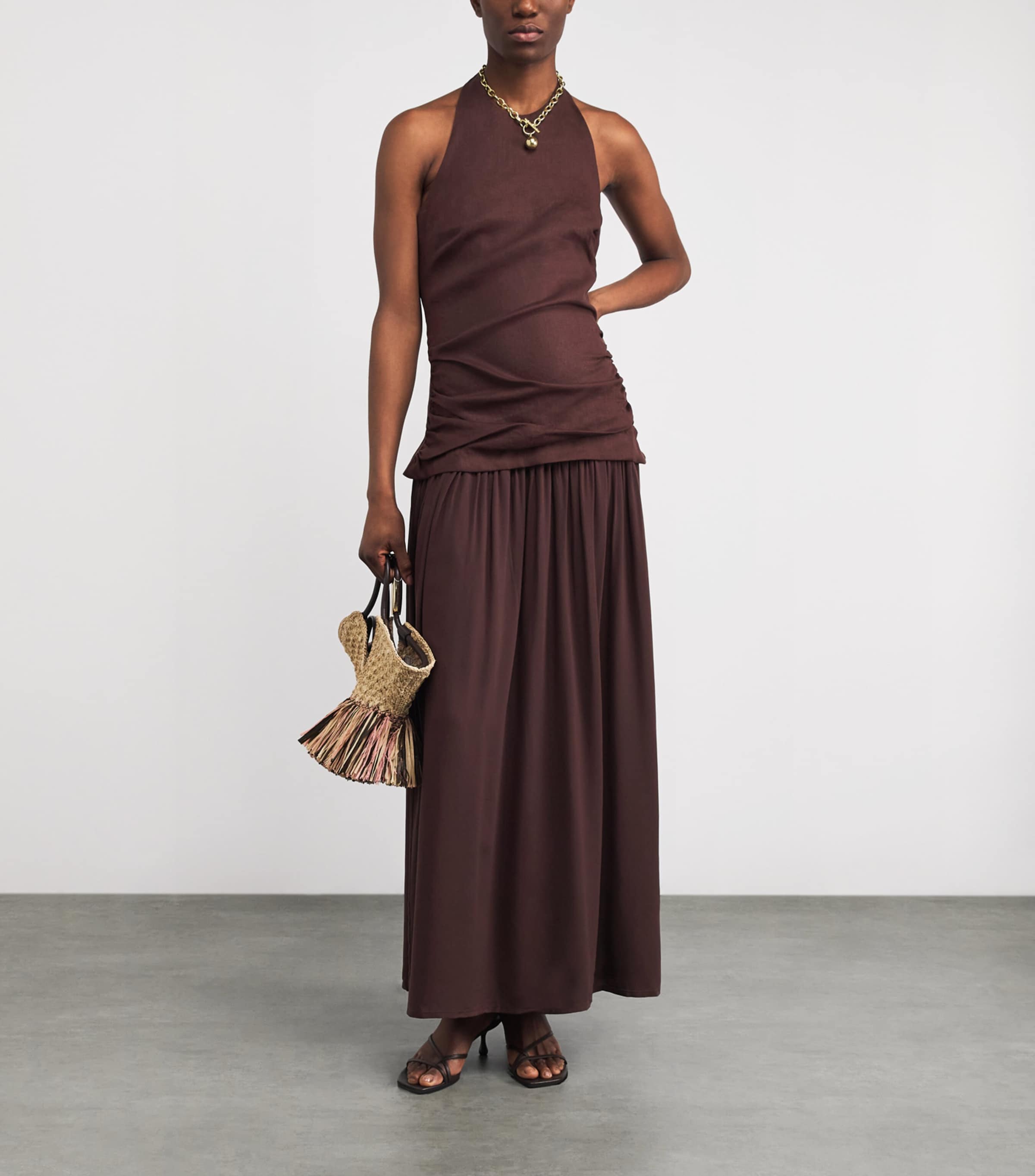 Faithfull the Brand Womens Halterneck Tali Maxi Dress Carob Image 2