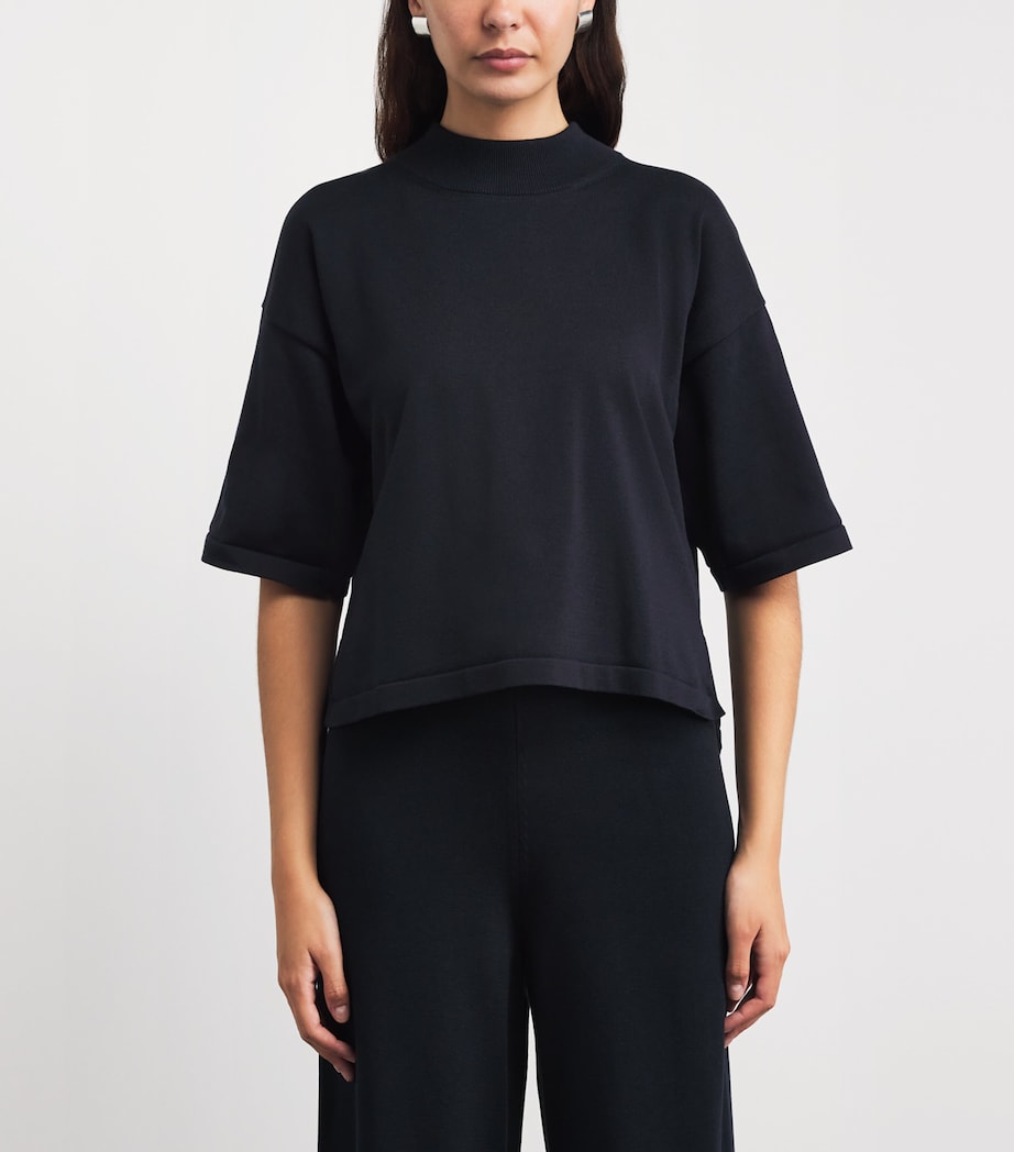 Falke Womens Silk-Cotton Mock-Neck Top Dark Navy Image 4