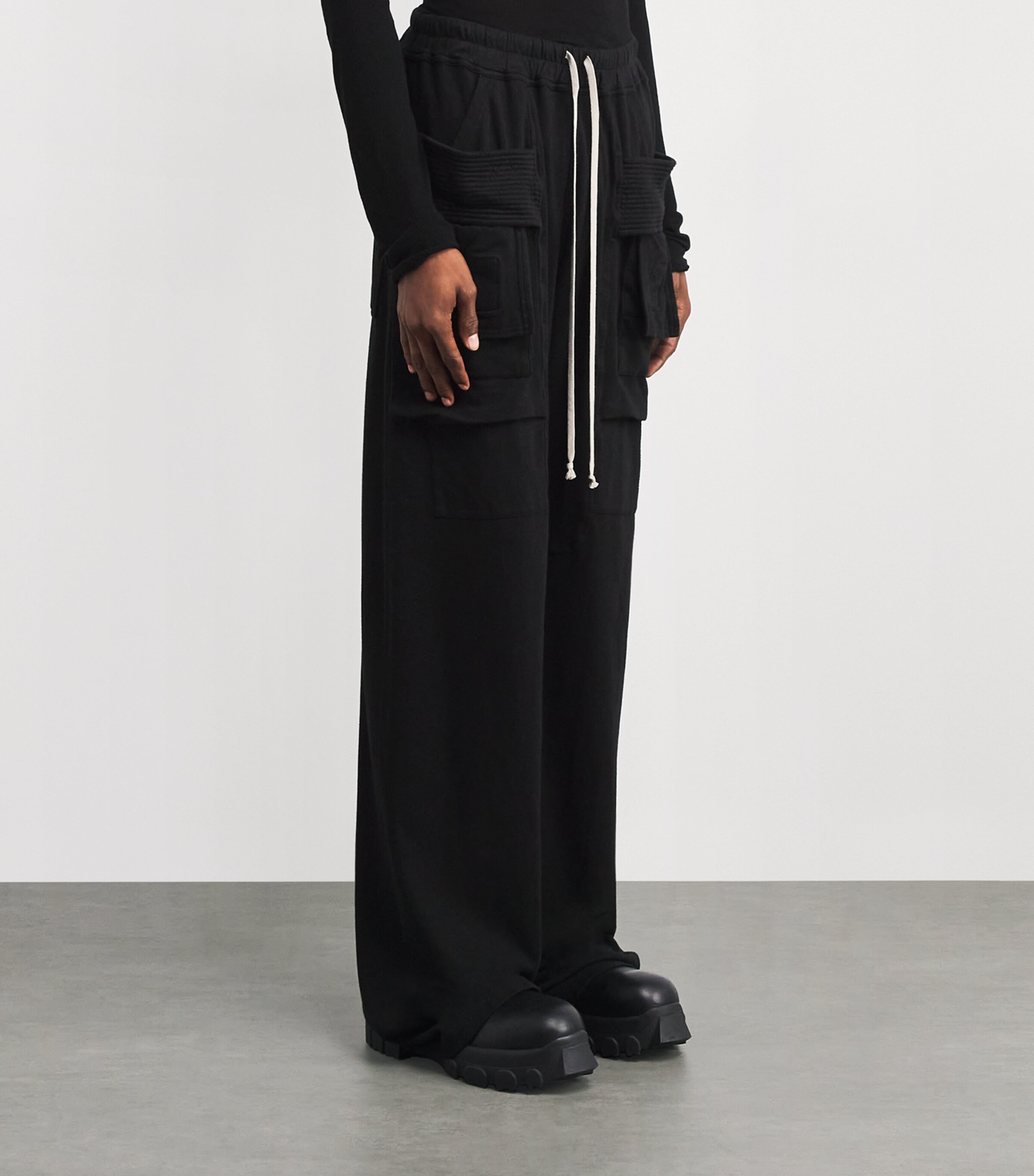 Rick Owens Mens Cotton Creatch Cargo Sweatpants Black/ Image 3