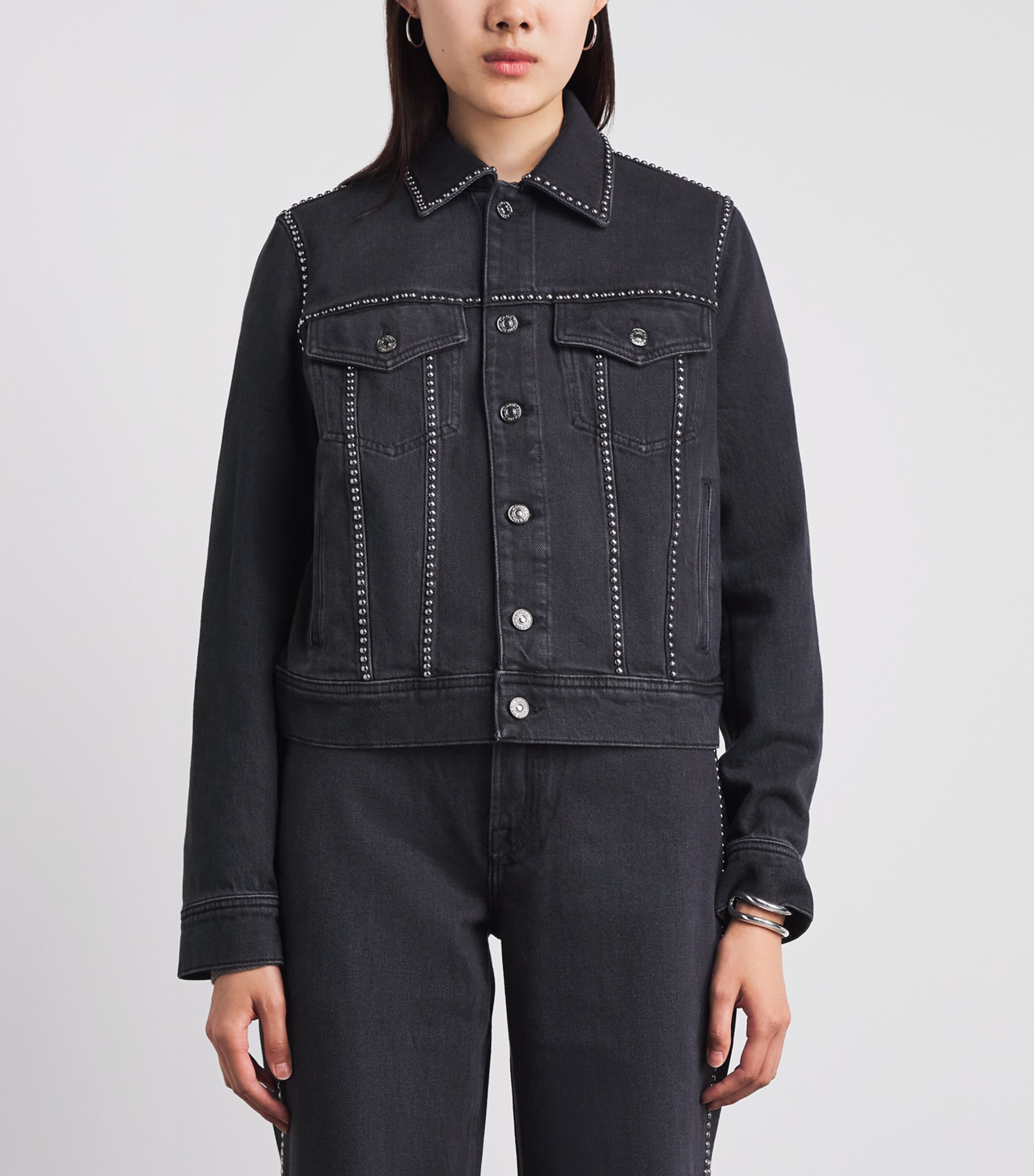 7 For All Mankind Womens Studded Denim Jacket Nocturne Image 4