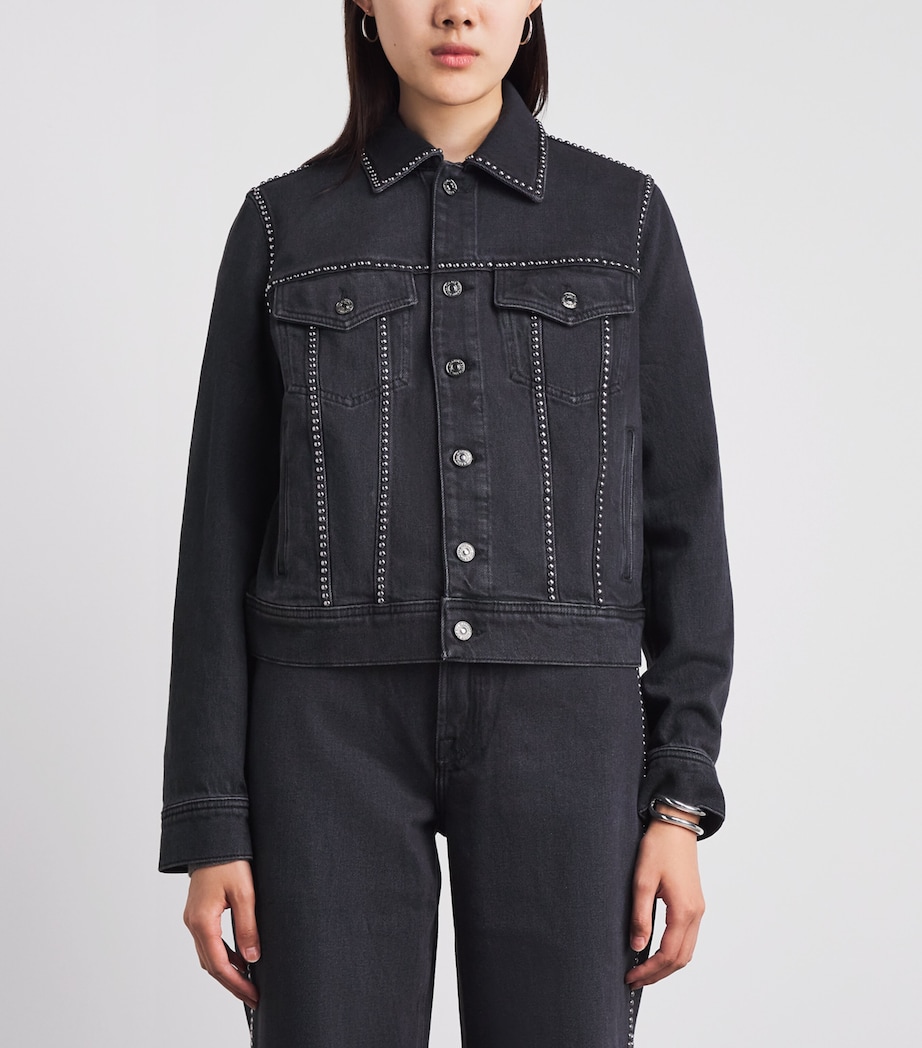 7 For All Mankind Womens Studded Denim Jacket Nocturne Image 4