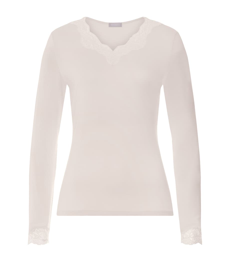 Hanro Womens Lace-Trim Dana T-Shirt Moonlight Image 1