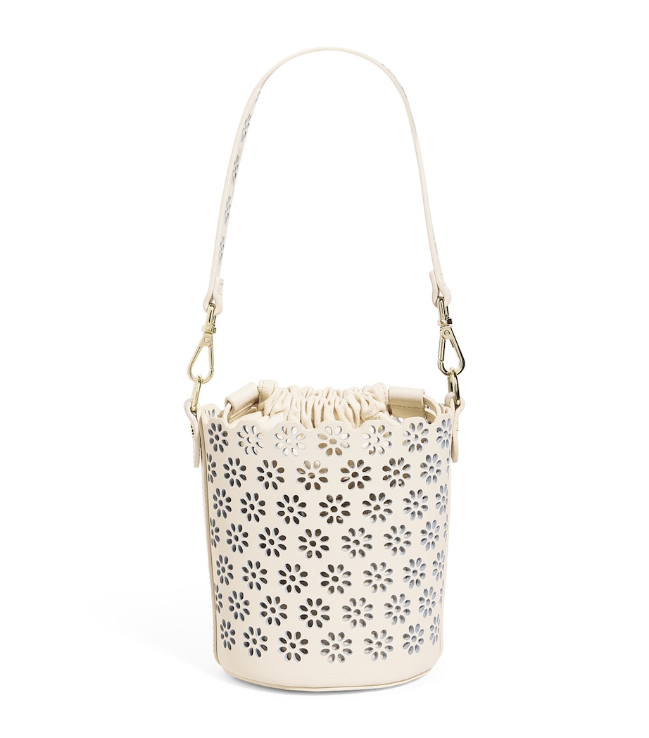 Leather Perforated Drawstring Bucket Bag ECRU Image 1