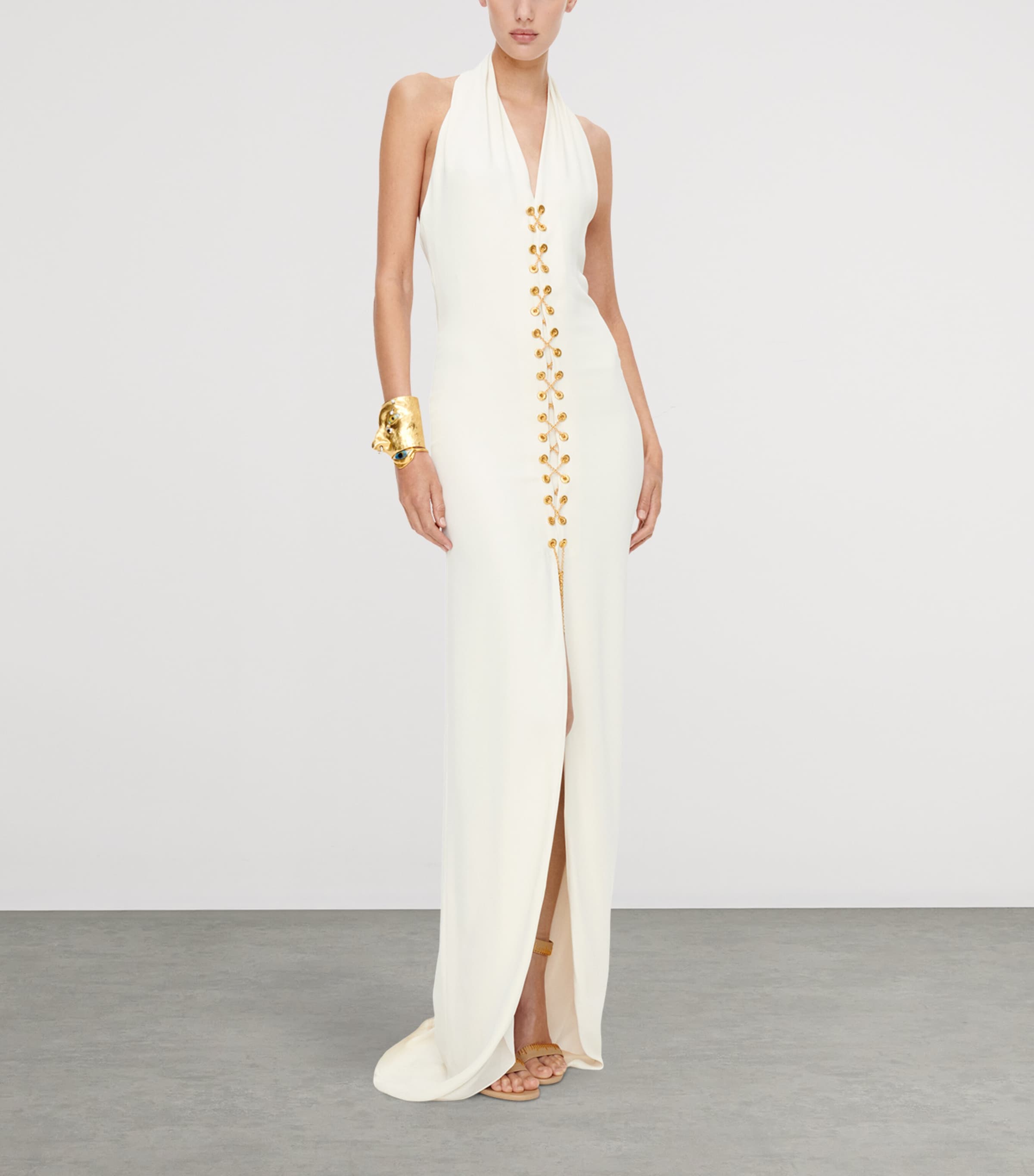 Schiaparelli Womens Laced Halterneck Maxi Gown Ecru Image 2