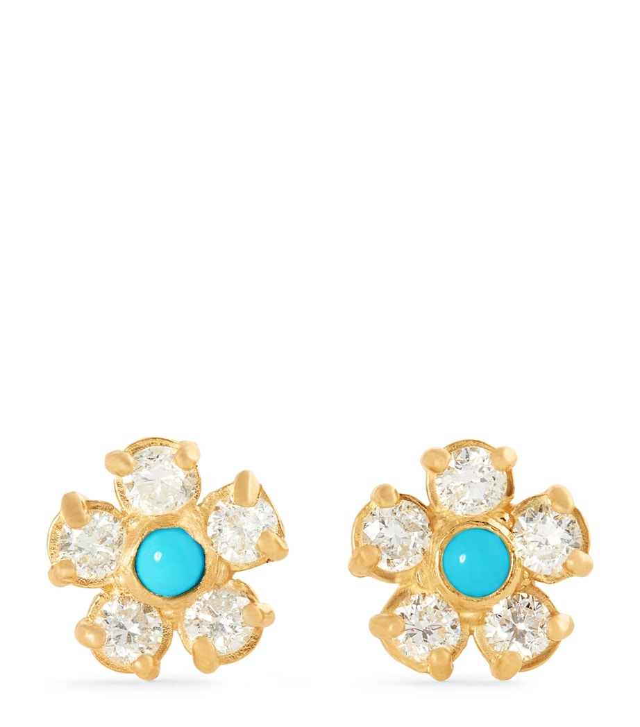 Yellow Gold, Diamond and Turquoise Edith Flower Earrings YELLOW GOLD Image 1