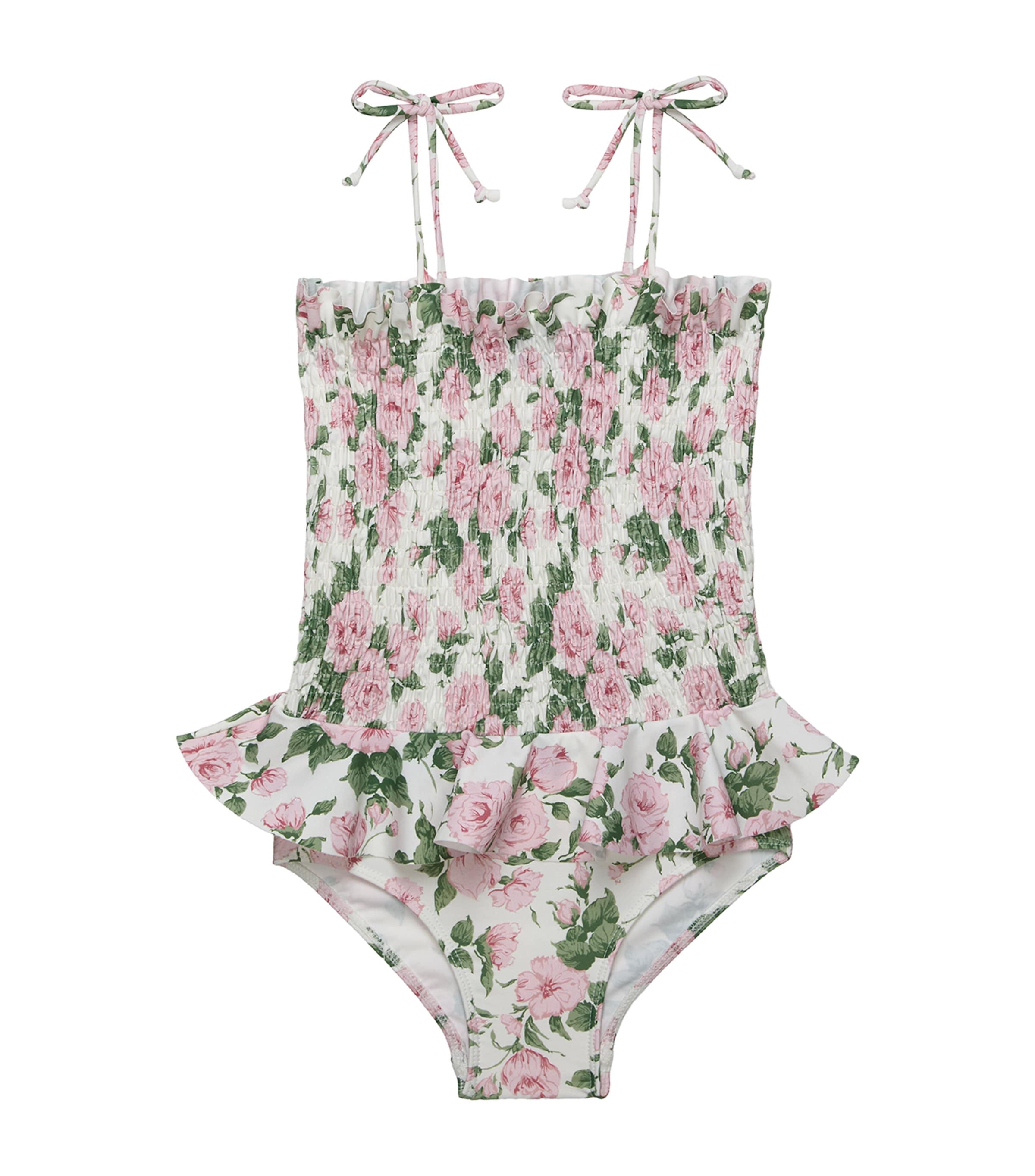 Trotters Ruched Floral Carline Swimsuit (2-5 Years) Pink Carline Rose Image 1