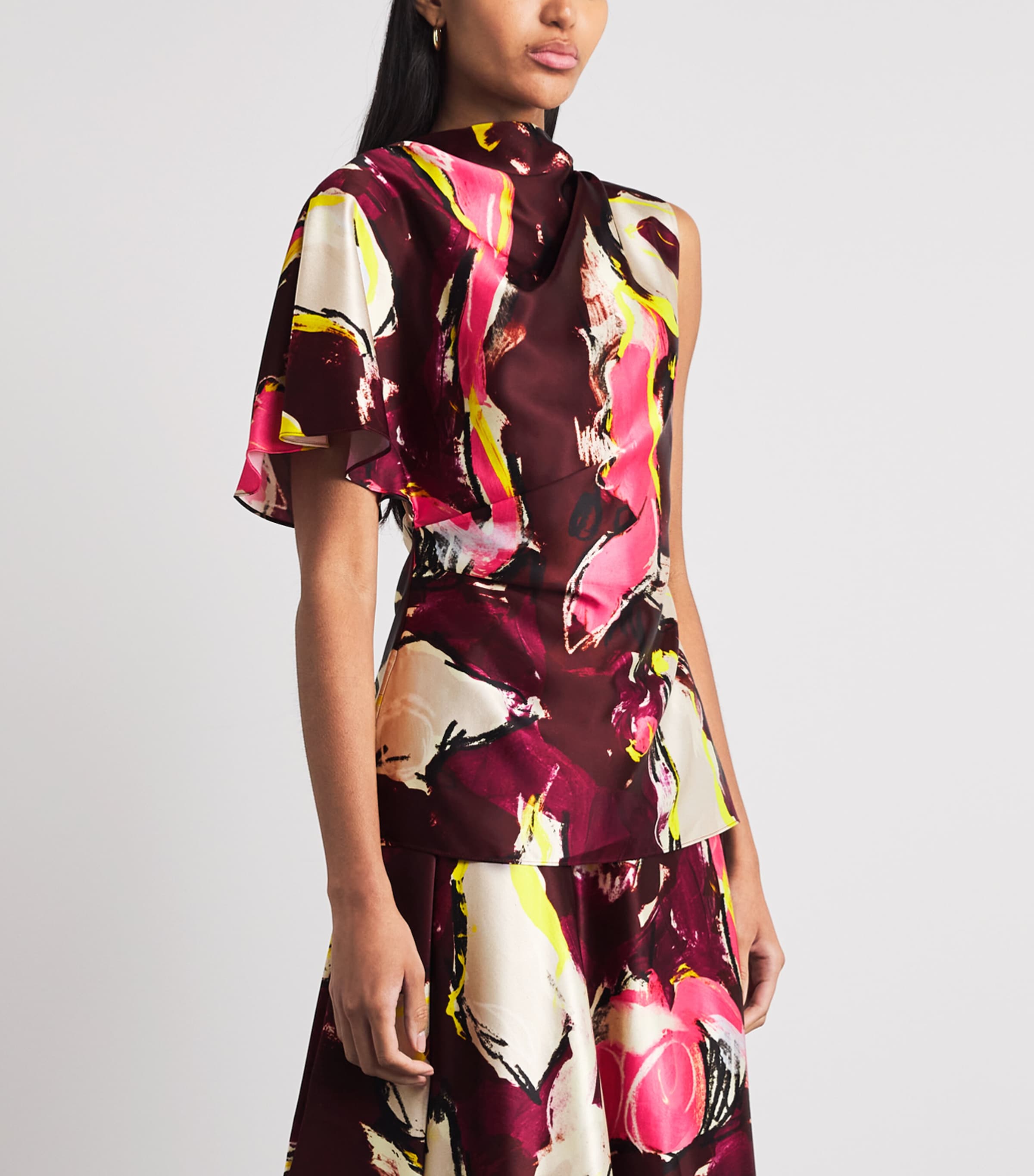 Roksanda Womens Satin Printed Nomi Blouse Brushburgundy Image 4
