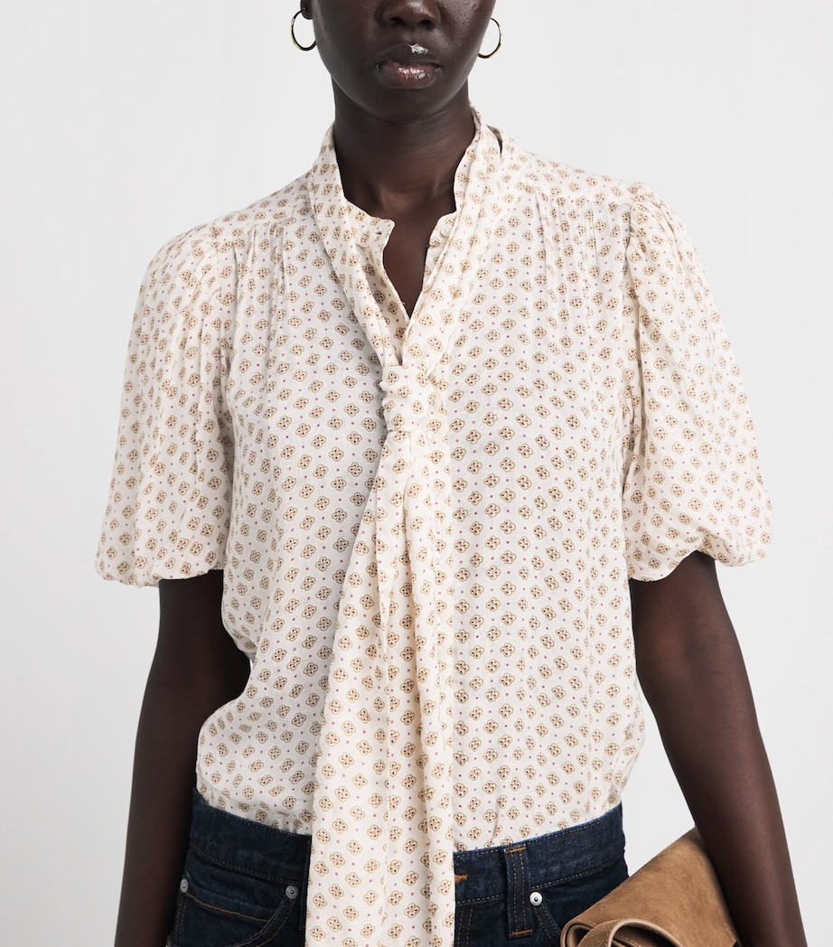 ME+EM Womens Silk-Cotton Printed Blouse Light Cream Multi Image 3