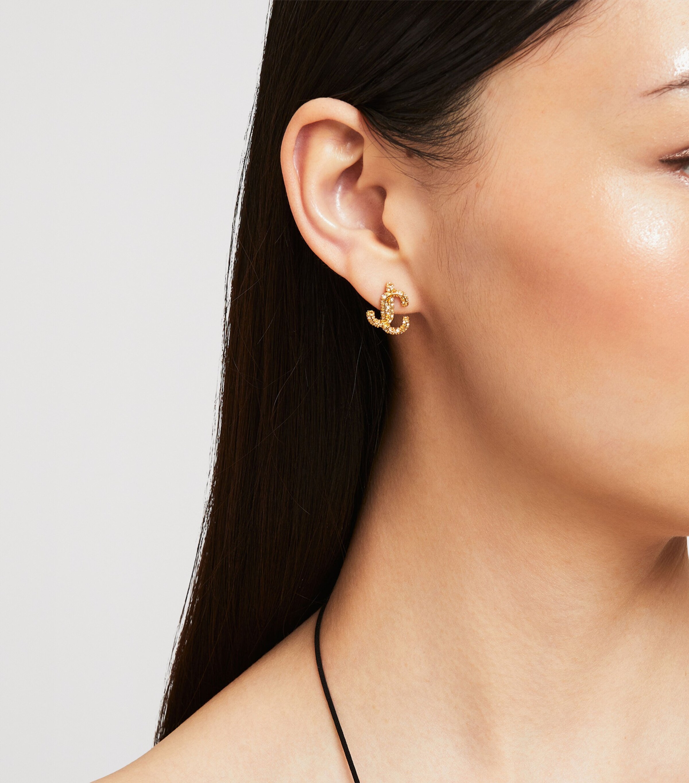 Jimmy Choo Crystal-Embellished JC Stud Earrings Gold Image 2