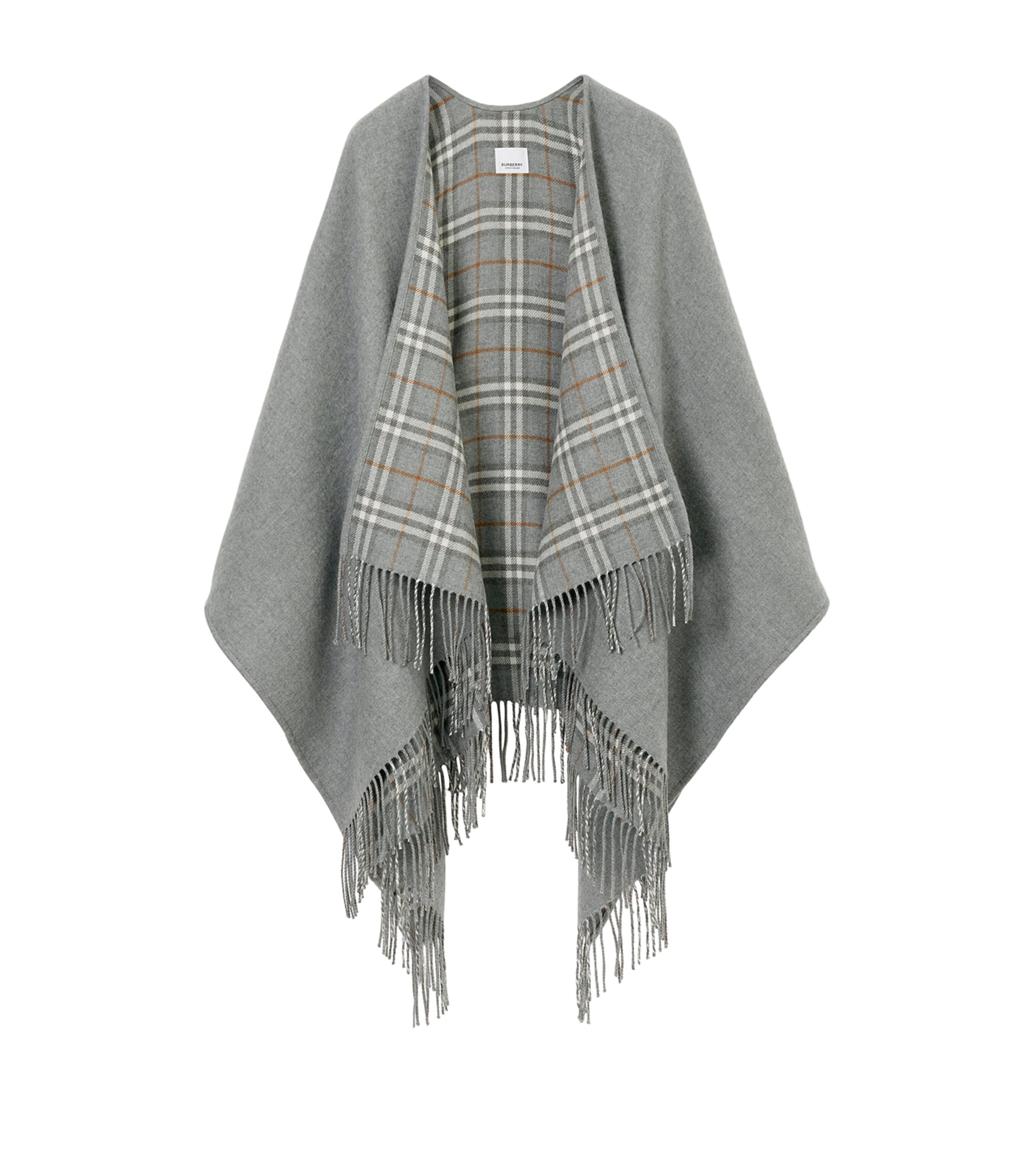 Burberry Check Wool Reversible Cape In Grey