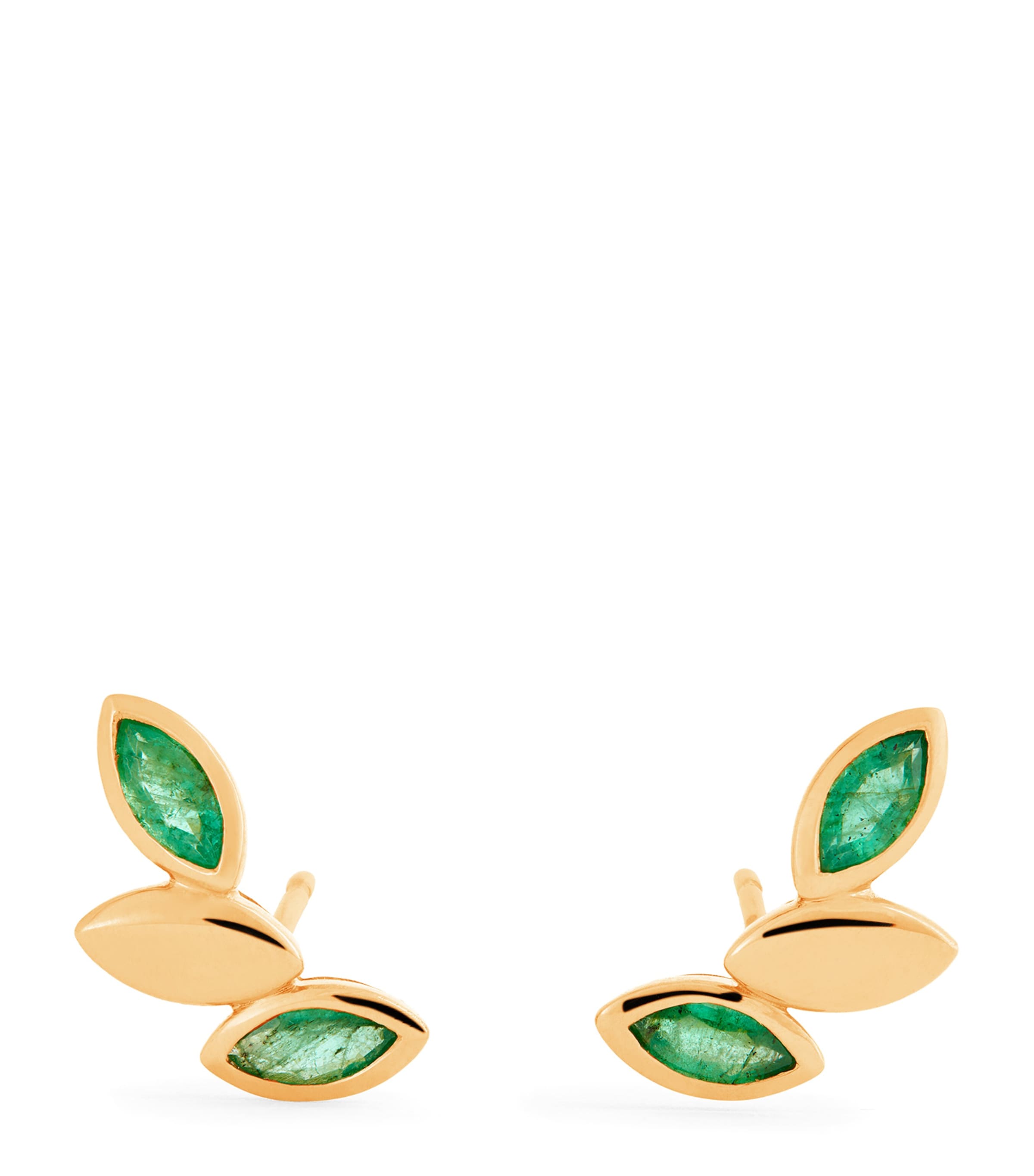 Netali Nissim Yellow Gold and Emerald Navette Earrings | Fine Jewellery | Fine Earrings | Stud Earrings | Designers | Netali Nissim