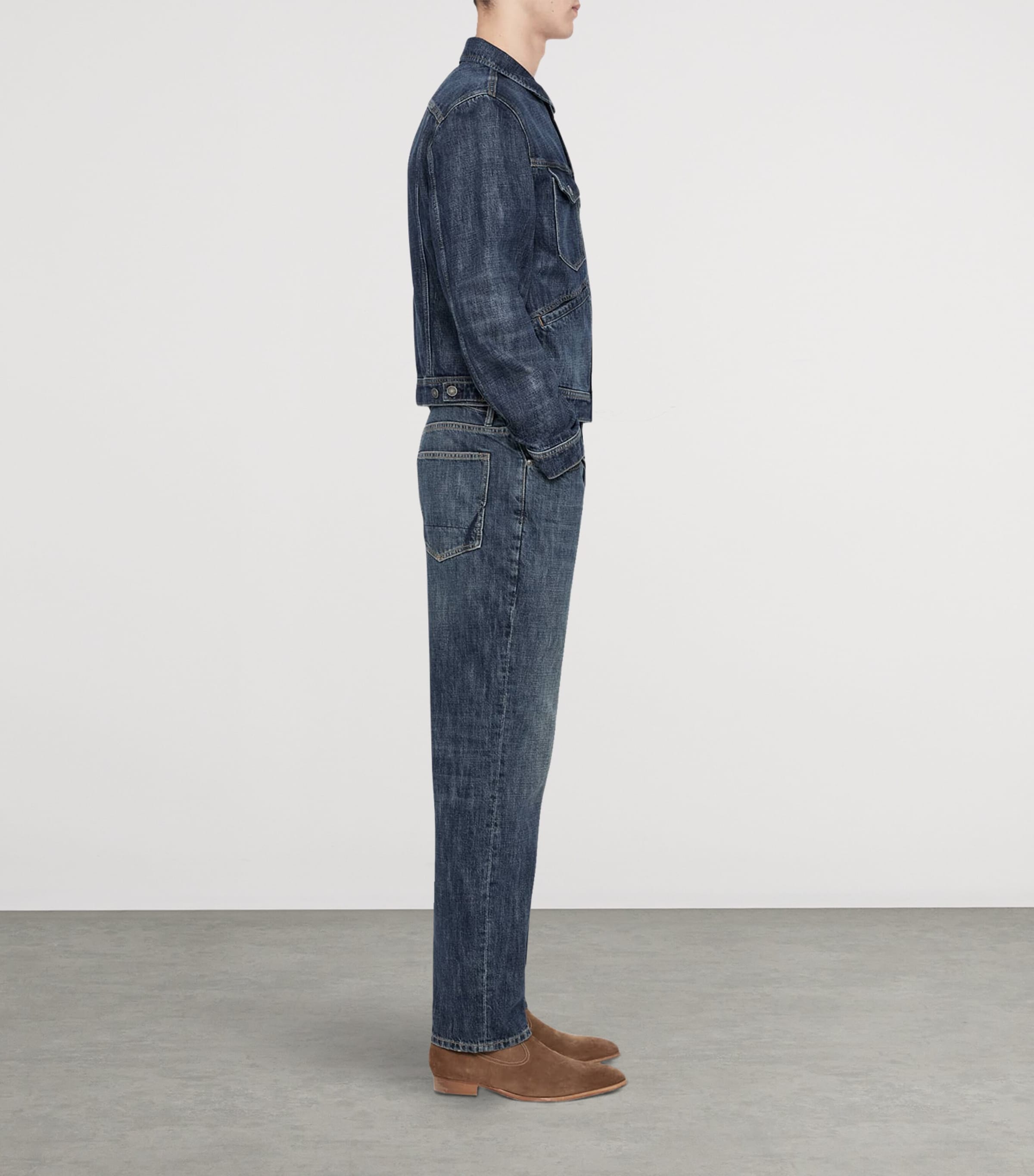 AllSaints Mens Denim Trucker Jacket Dark Indigo Image 6