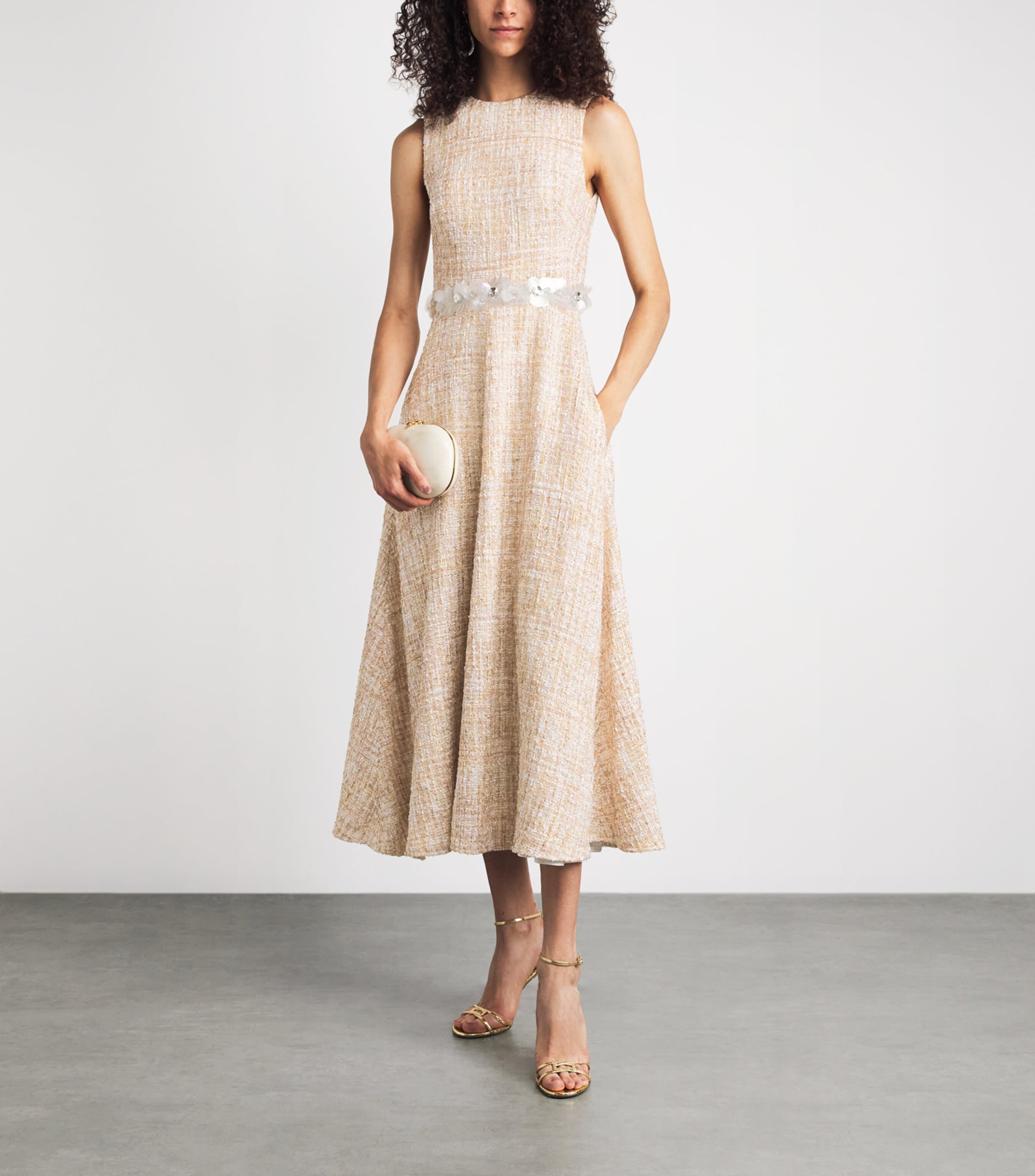 Safiyaa Womens Tweed Maisie Midi Dress Pnk Ntrls W Iridscnt Image 2