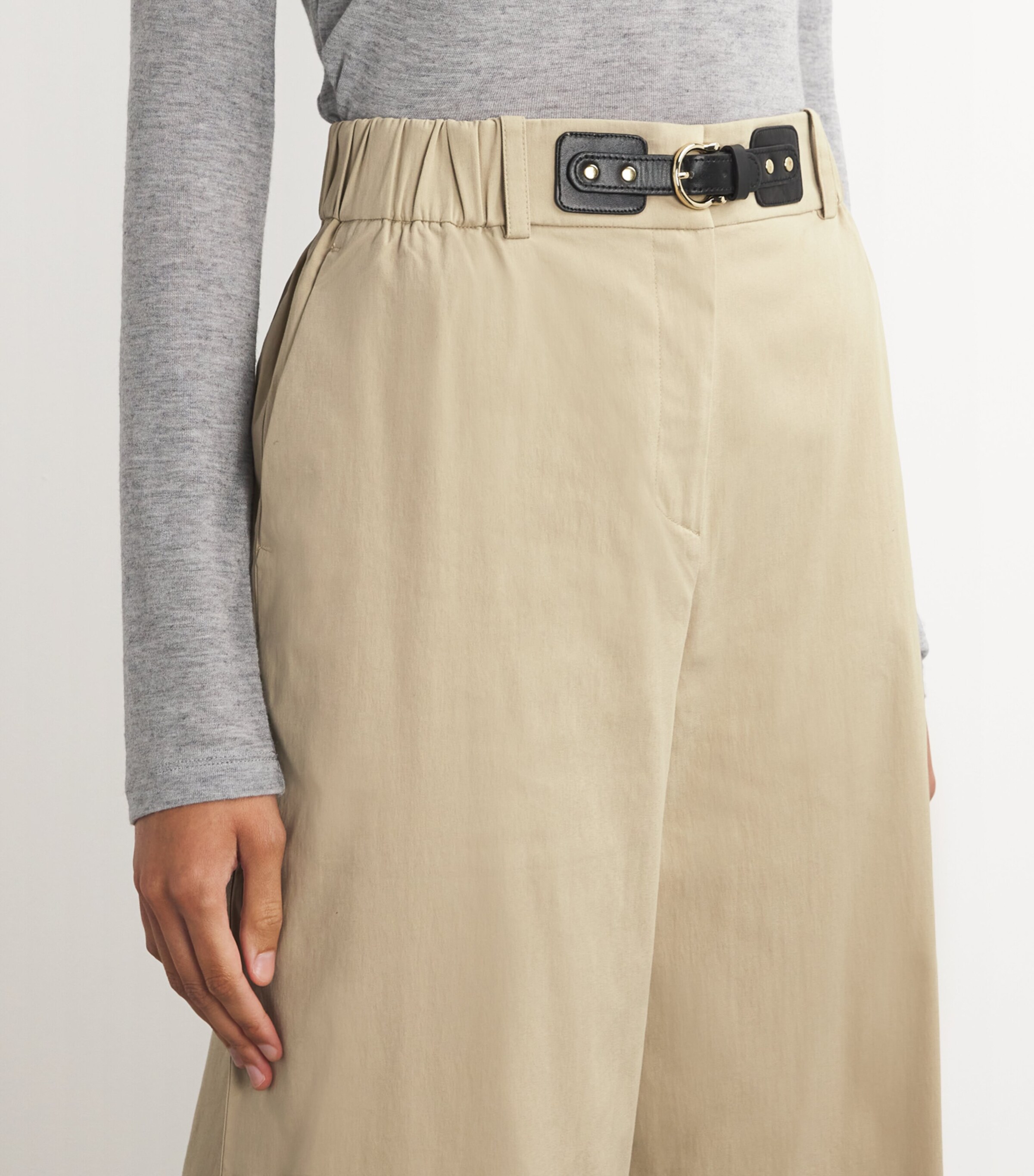 Cotton Gabardine Wide-Leg Trousers BEIGE LIGHT Image 6
