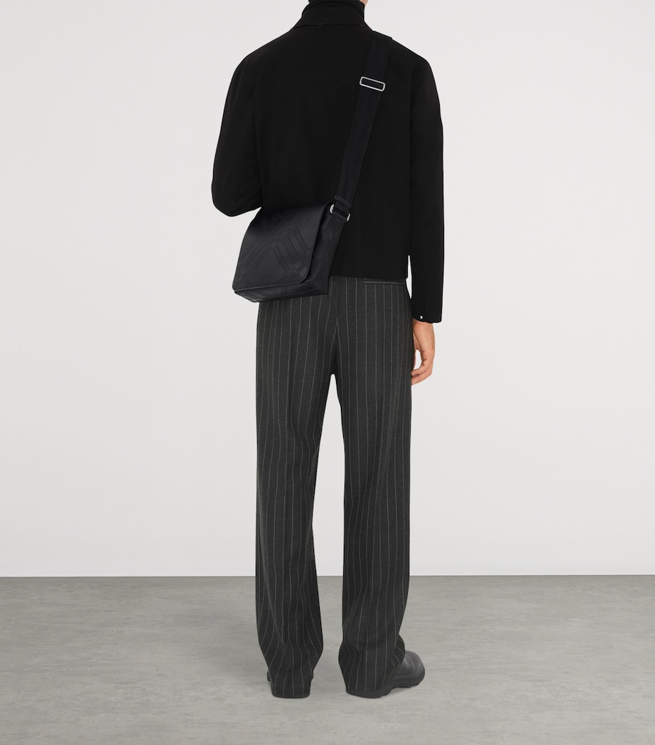 Leather Check-Embossed Messenger Bag BLACK Image 2