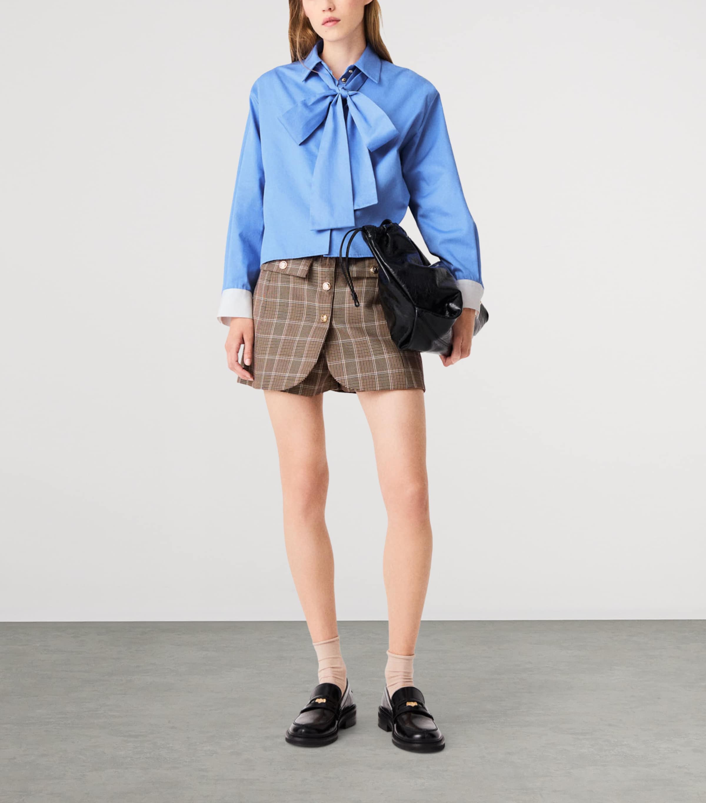 Maje Womens Cotton Pussybow Shirt Blue Image 2