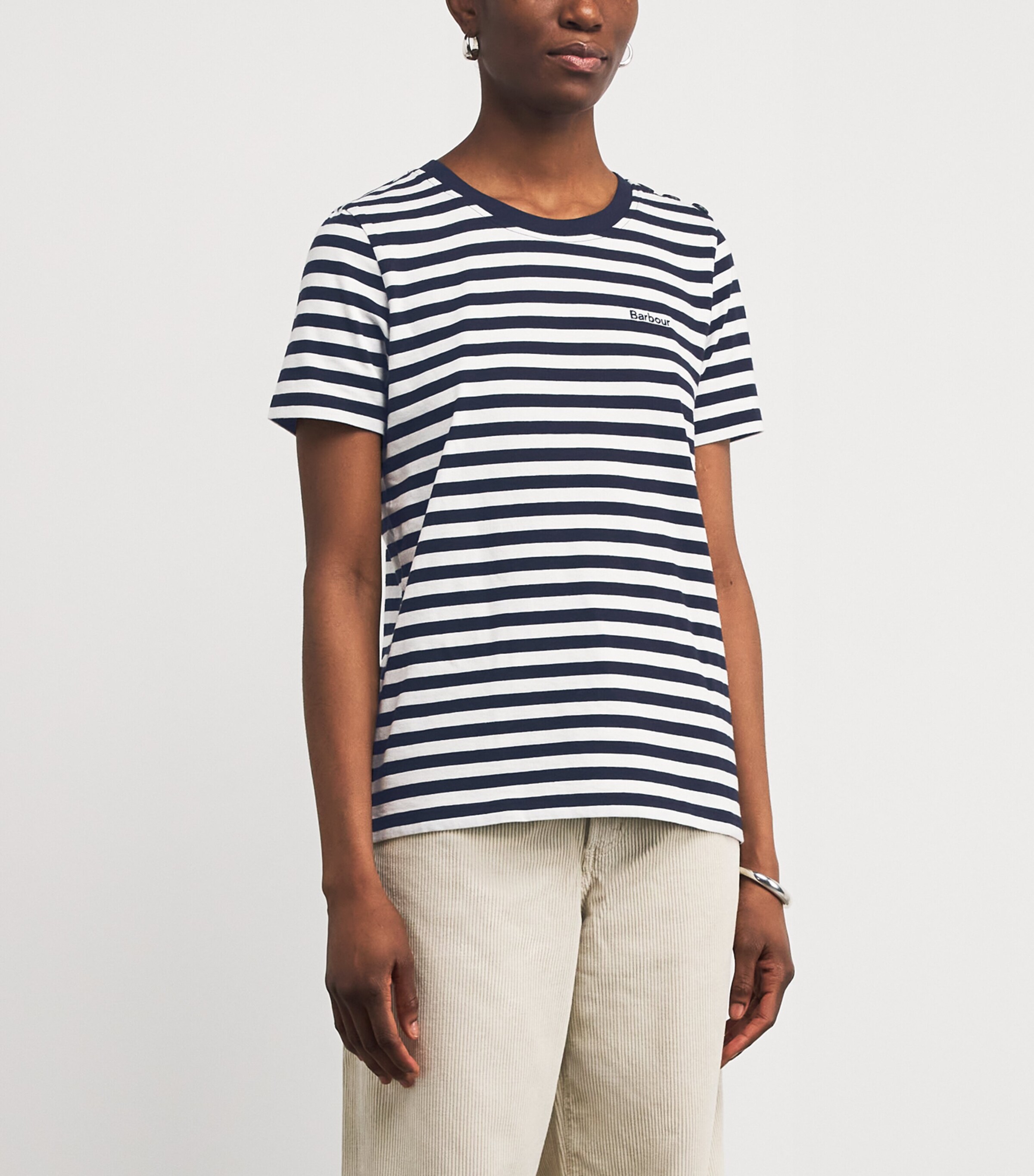 Cotton Stripe Ferryside T-Shirt NAVY Image 3