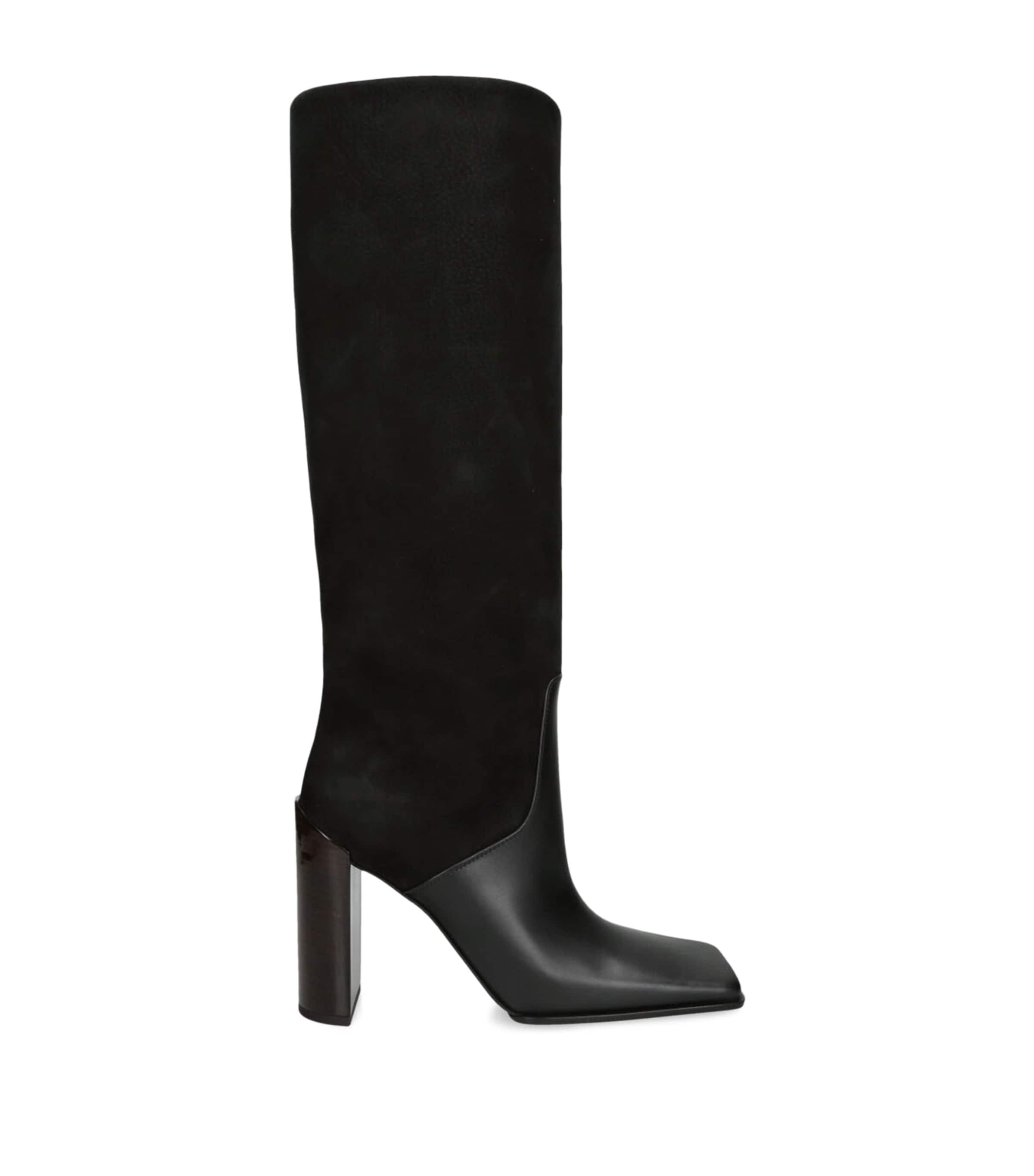 Leather Suede-Trim Knee-High Boots 90 BLACK Image 1