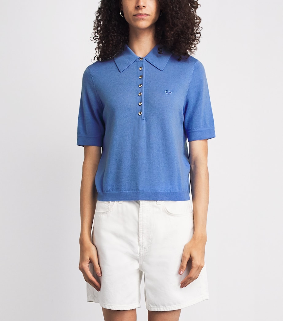Maje Womens Wool Polo Sweater Blue Image 4