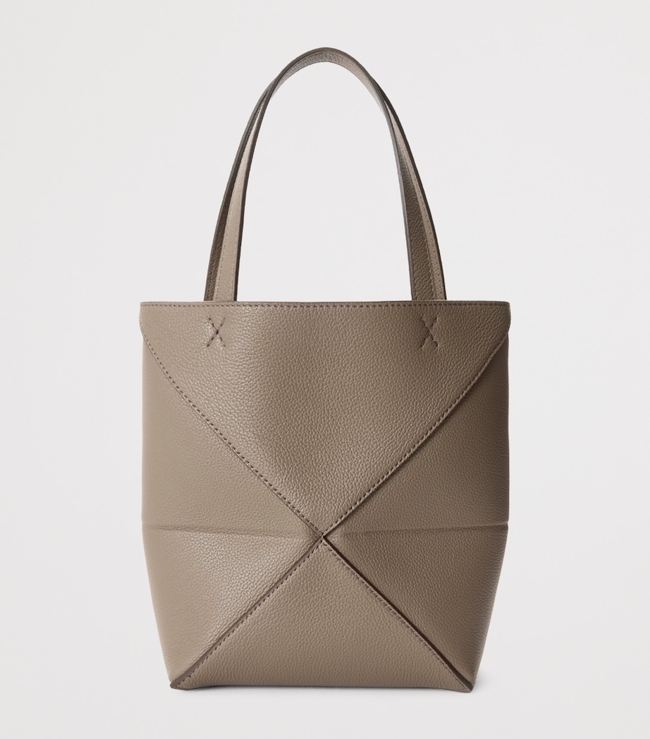 Mini Leather Puzzle Fold Tote Bag TAUPE Image 3