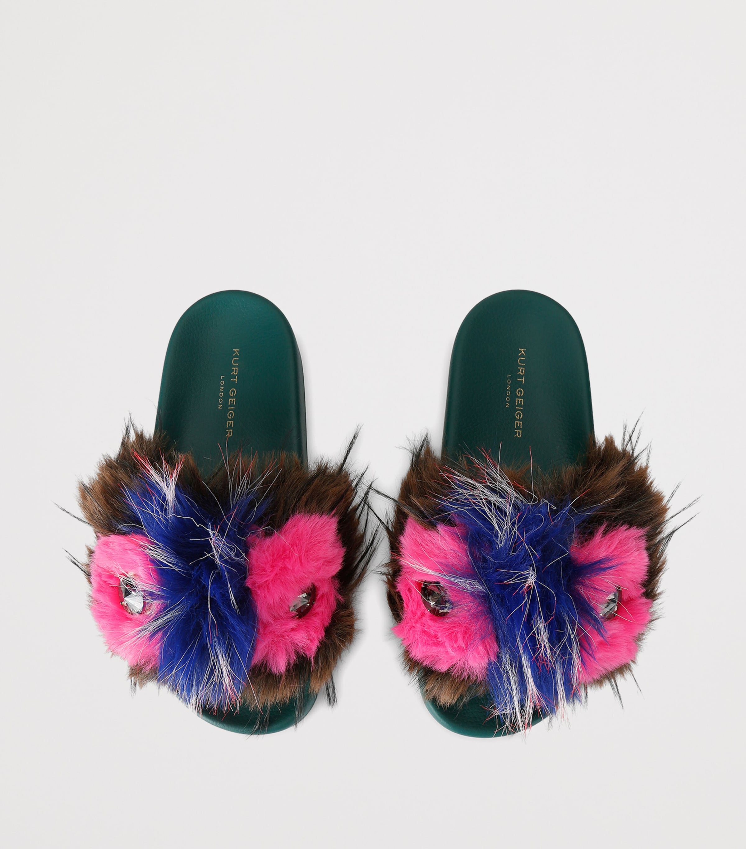 Kurt Geiger London Faux Fur Meena Slides Green Comb Image 4