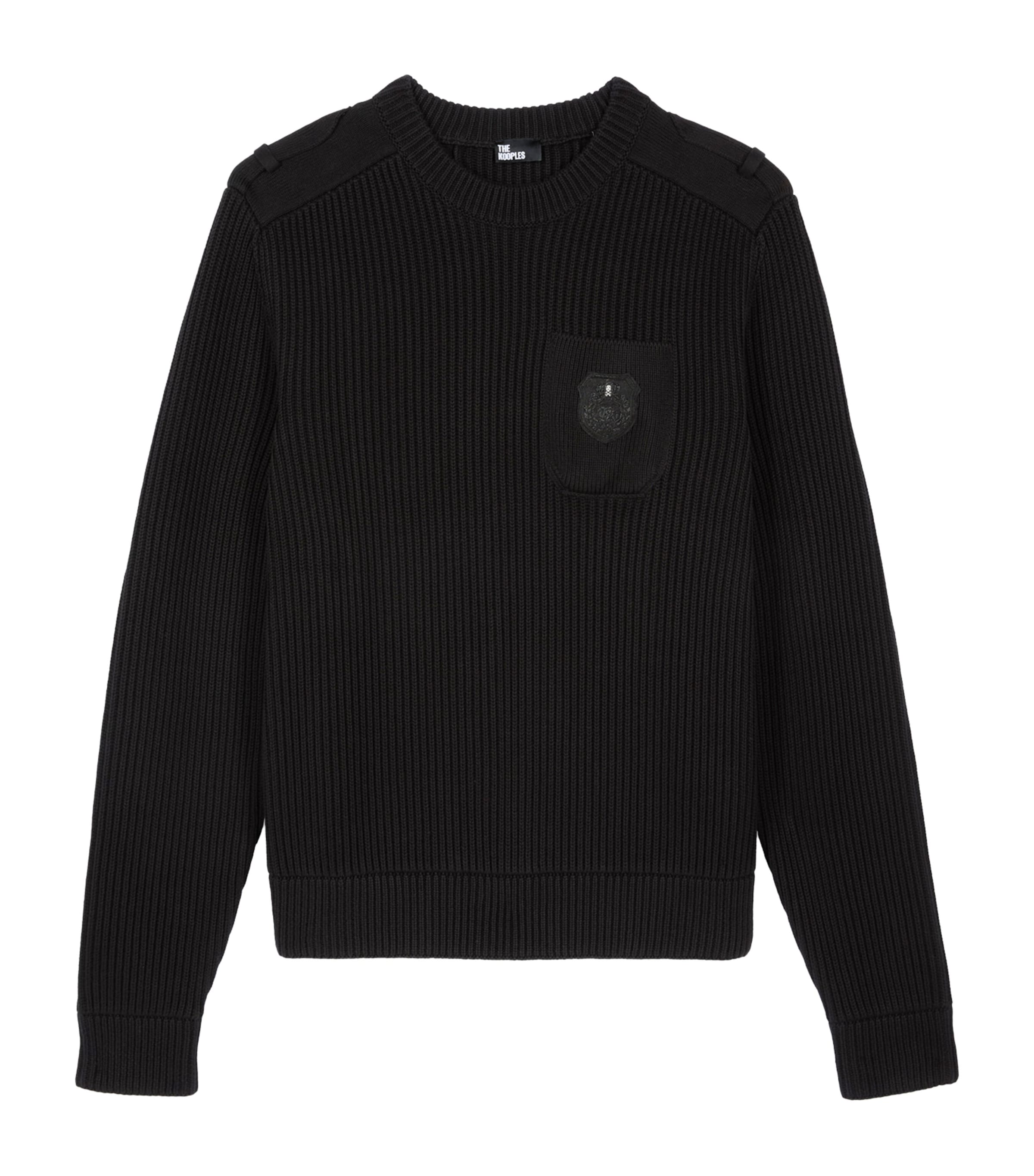 Shop The Kooples Cotton Blazon Sweater In Black