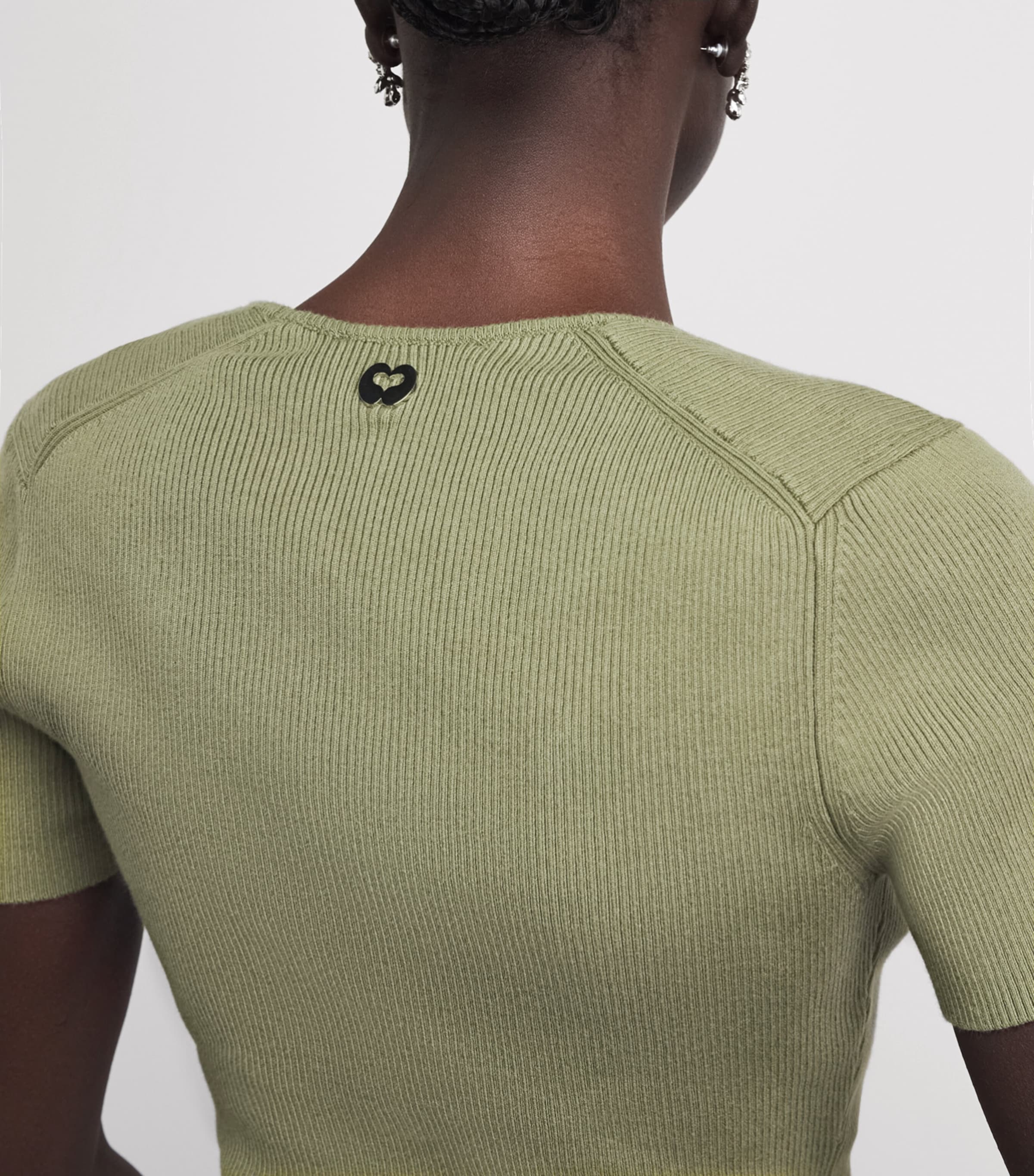 Maje Womens Cotton-Blend Rib-Knit Top Khaki Image 3