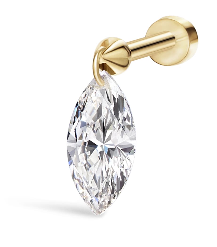 Yellow Gold Floating Marquise Diamond Charm Threaded Stud Earring (7mm) YELLOW GOLD Image 1