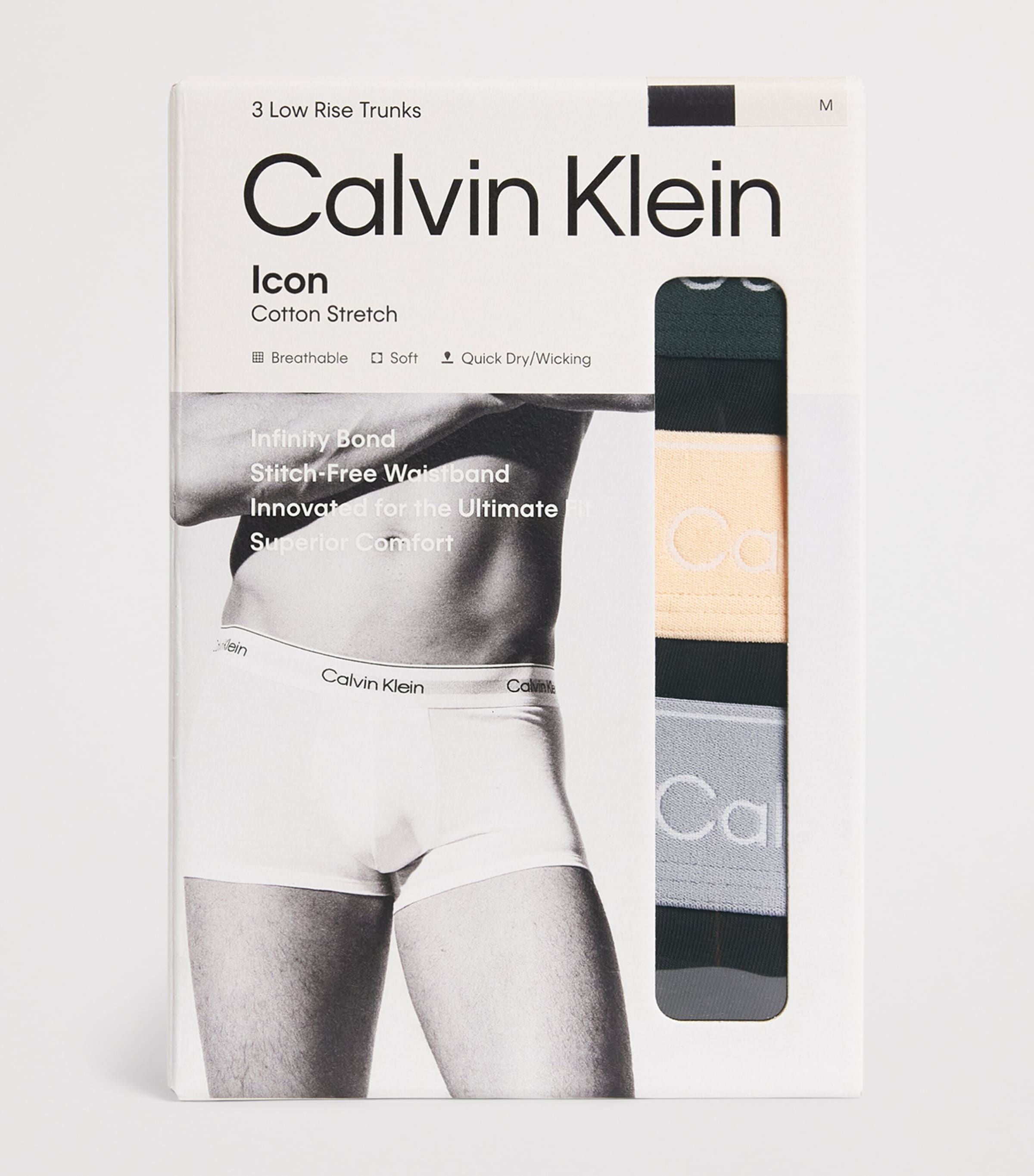 Calvin Klein Mens Cotton Stretch Icon Trunks (Pack of 3) Black/peach/grey Image 4