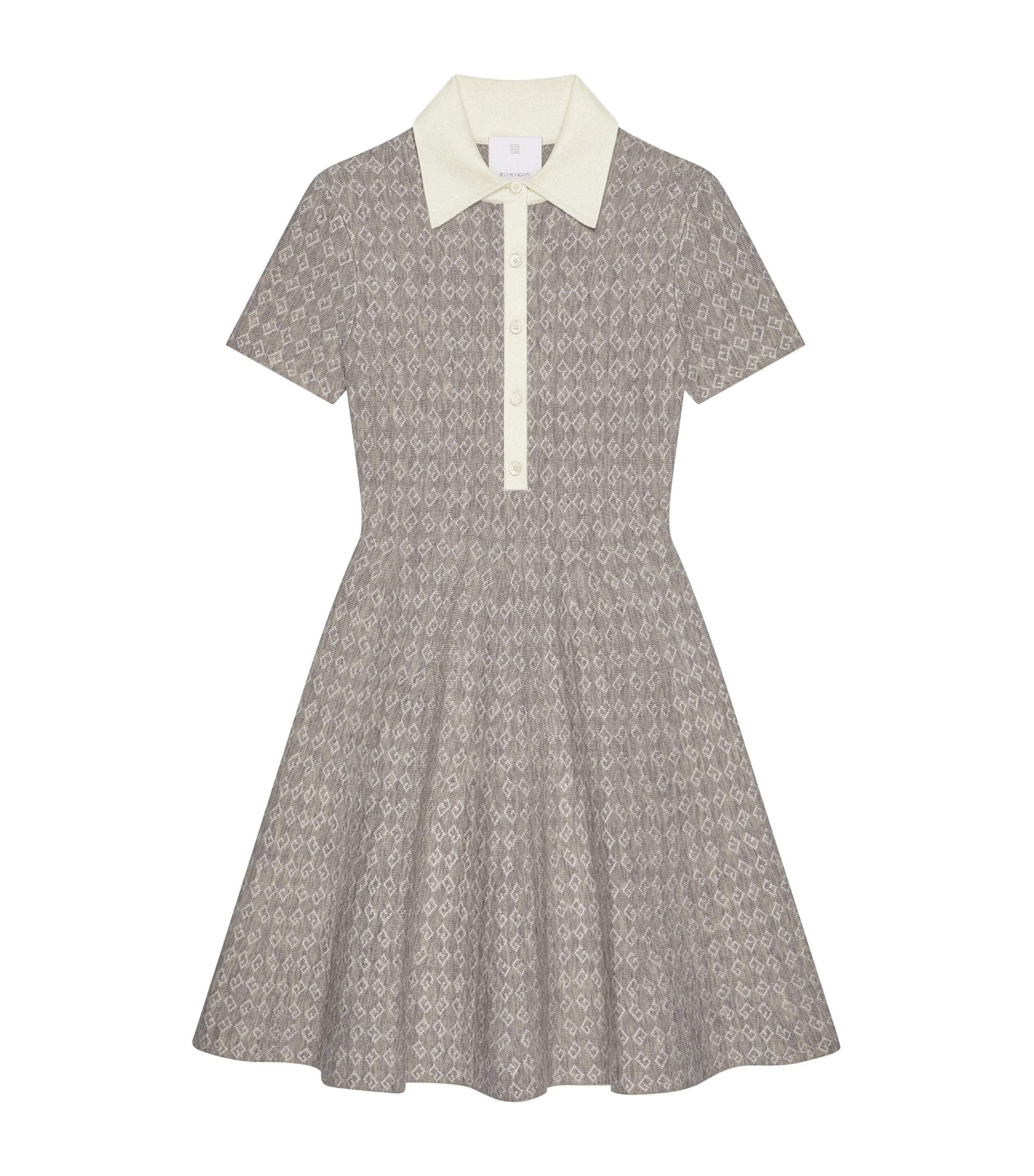 Givenchy Womens Beige Monogram Polo-collar Stretch-wool Blend Mini Dress