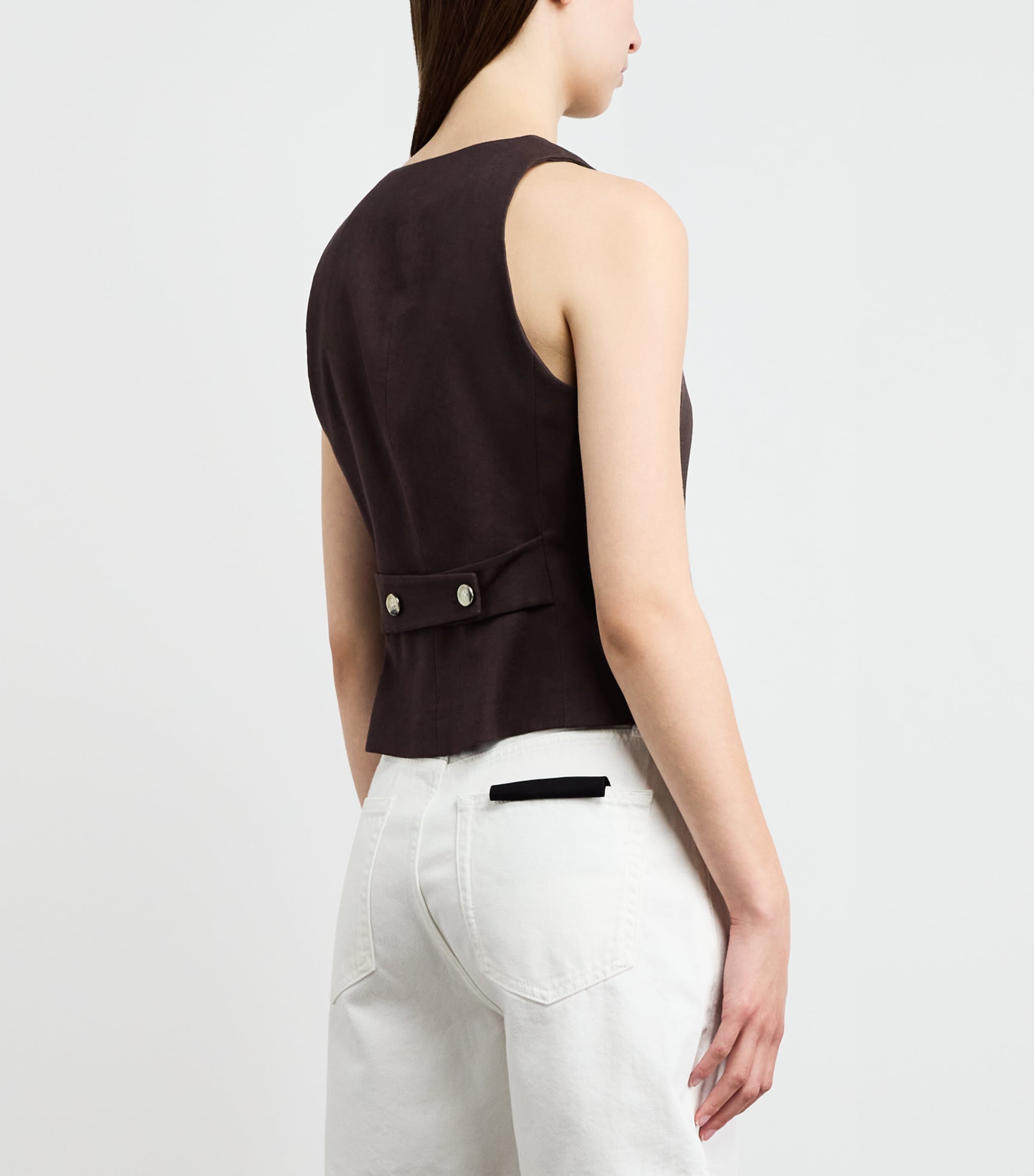 Veronica Beard Womens Linen-Blend Hartwell Waistcoat Dark Mocha Image 5