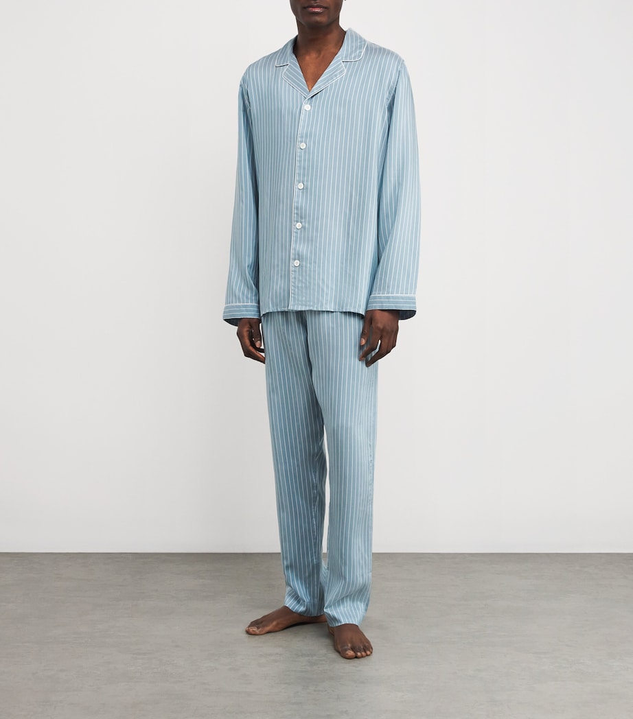 Zimmerli Mens Pinstripe Pyjama Set Aqua Stripes Image 2